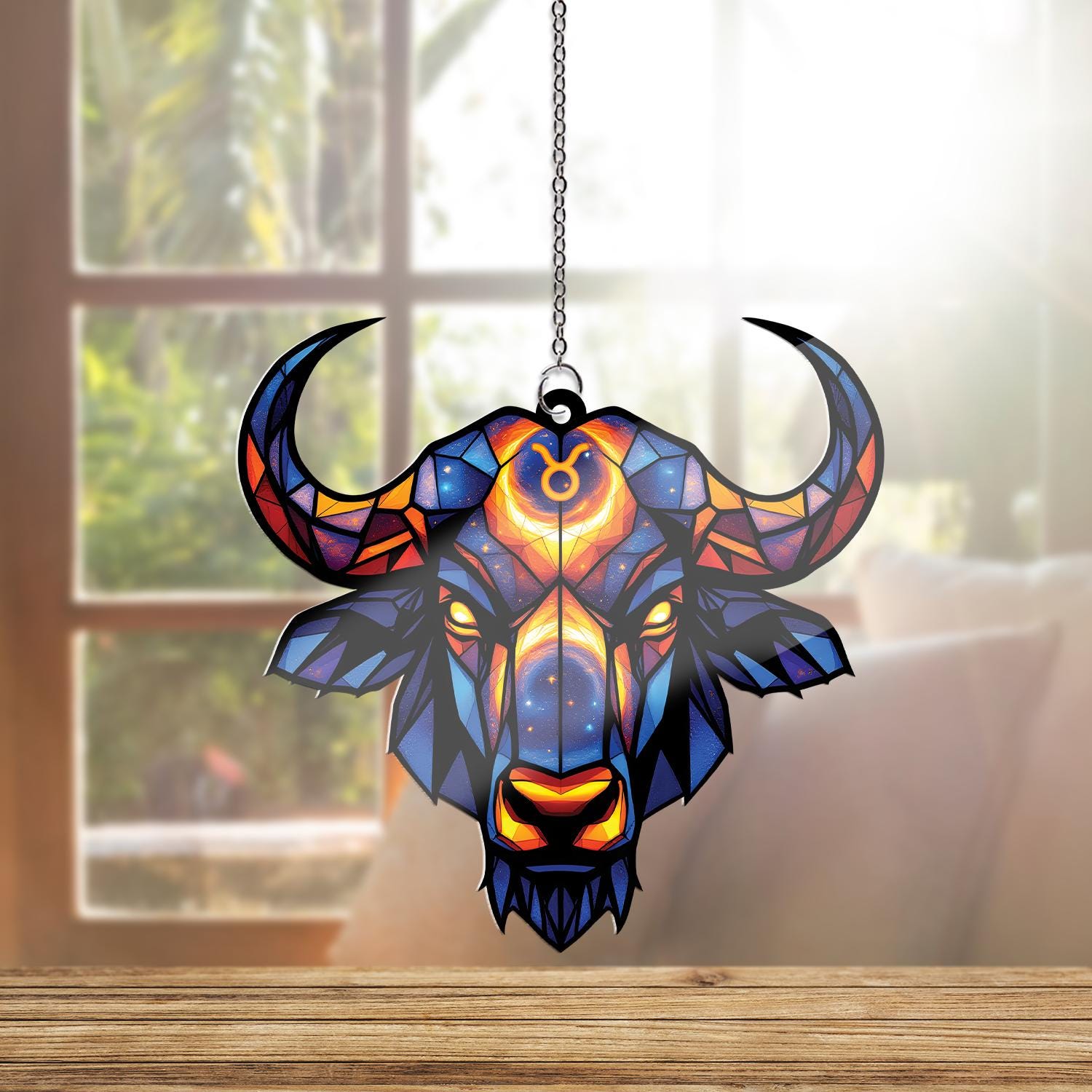 Taurus Zodiac Bull Acrylic Ornament, Geometric Celestial Window Hanging, Astrology Horoscope Gift, Gift For Her, Astrology Home Decor Gift