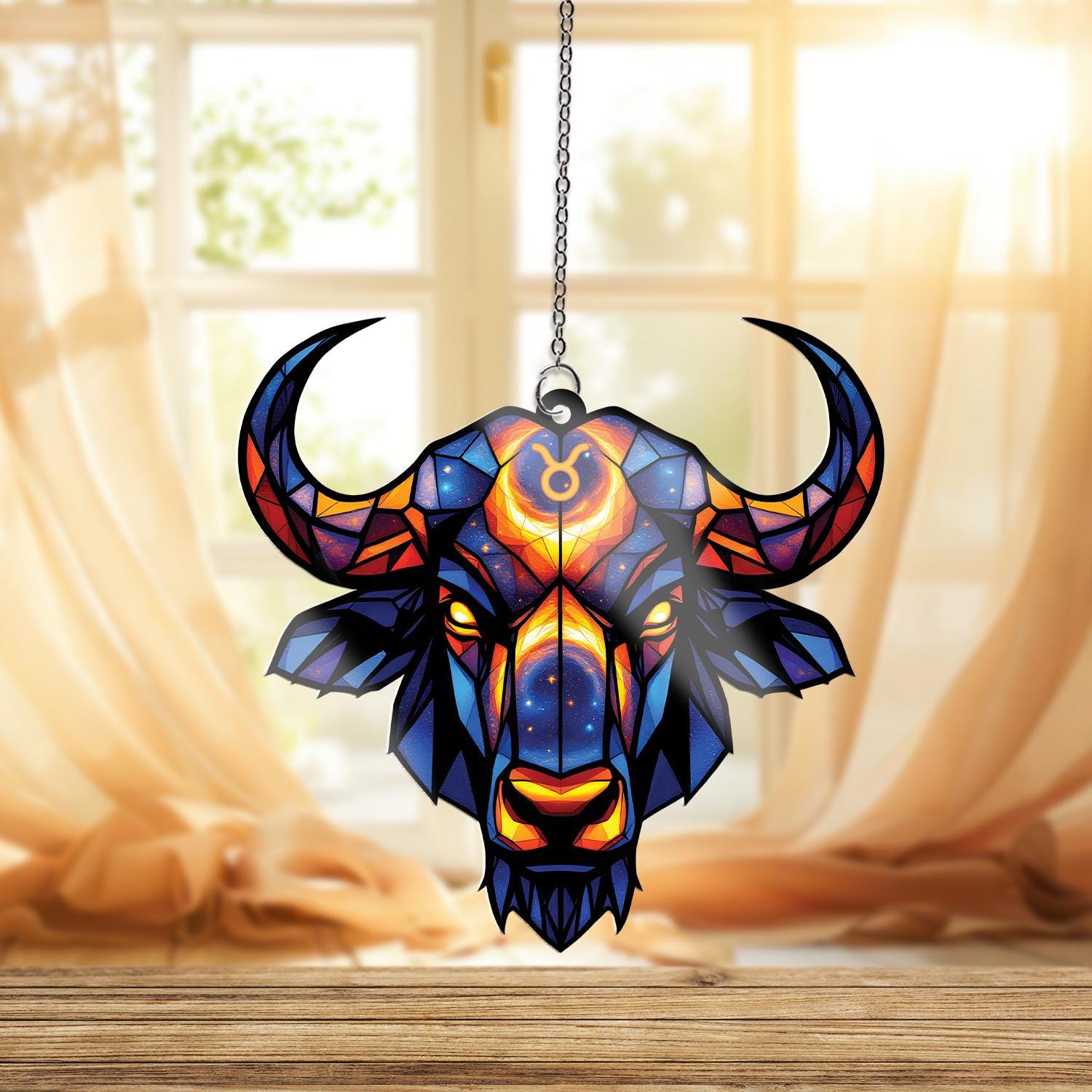 Taurus Zodiac Bull Acrylic Ornament, Geometric Celestial Window Hanging, Astrology Horoscope Gift, Gift For Her, Astrology Home Decor Gift