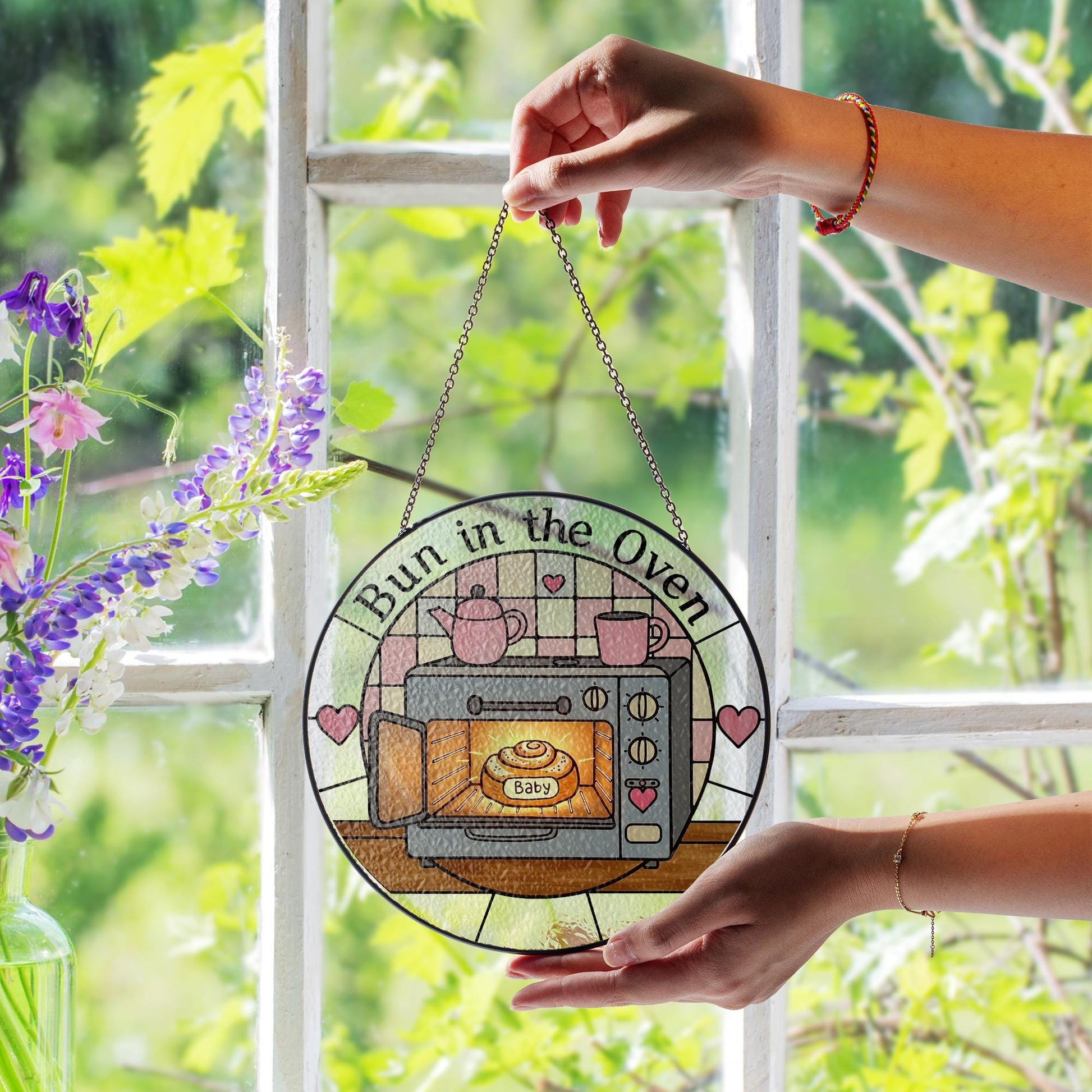 Bun in the Oven Glass Suncatcher Gift for Expecting Mom – Cute Pregnancy Window Decor for Mother's Day, custom gift for new mom