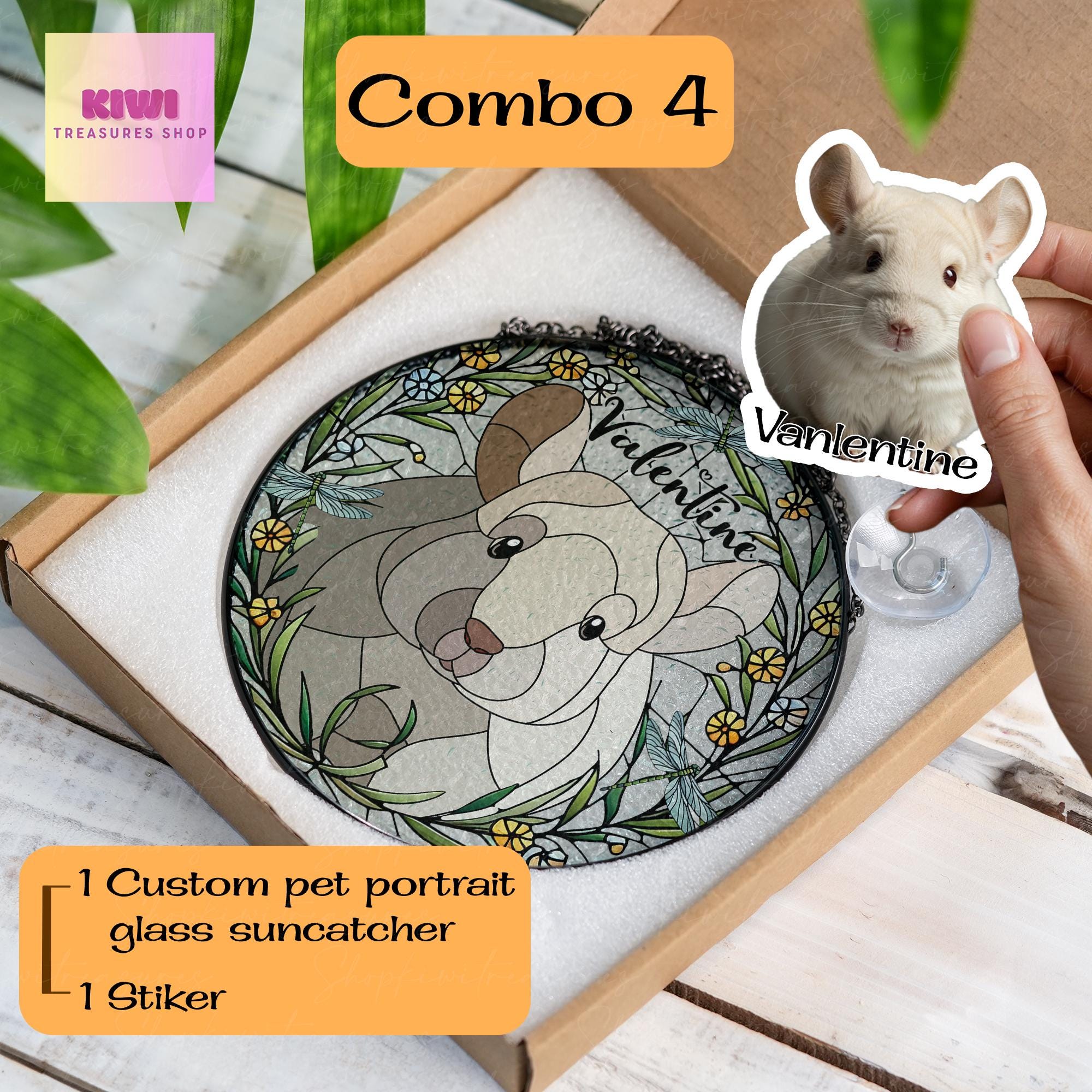 Mother's day gift set 2025 – Custom Chinchilla Portrait Glass Suncatcher Window Hanging for Pet Lover Mom keepsake
