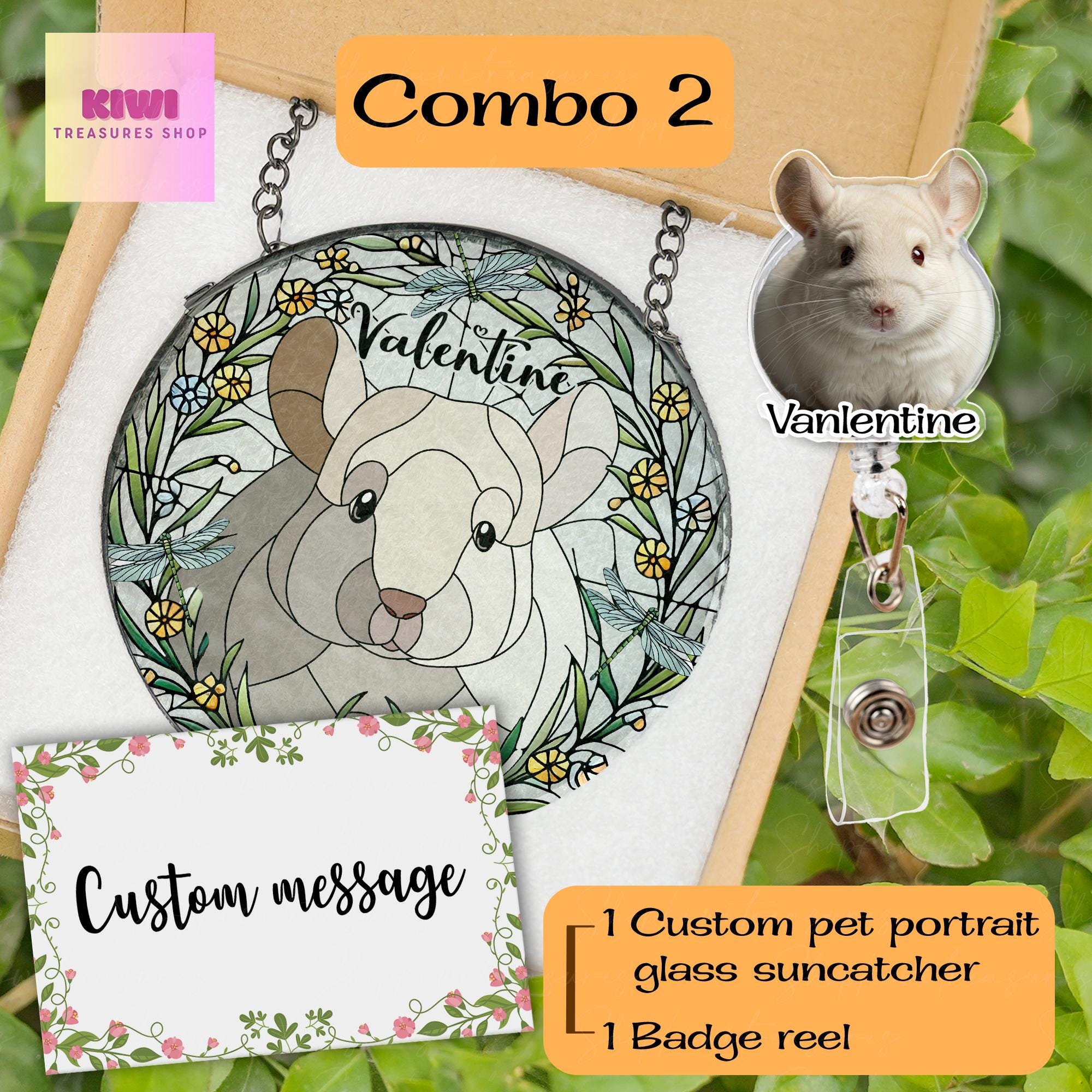 Mother's day gift set 2025 – Custom Chinchilla Portrait Glass Suncatcher Window Hanging for Pet Lover Mom keepsake