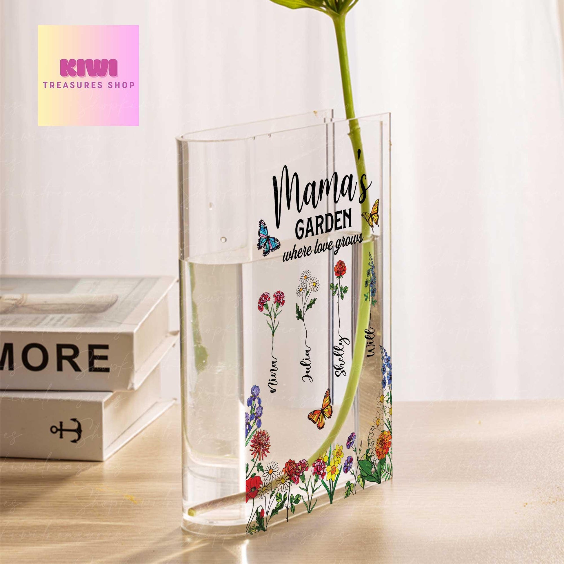 Personalized Acrylic Book Vase – Birth Month Flower Gift for Mom or Grandma, Mother’s Day Book Lover Keepsake, mom gift 2025
