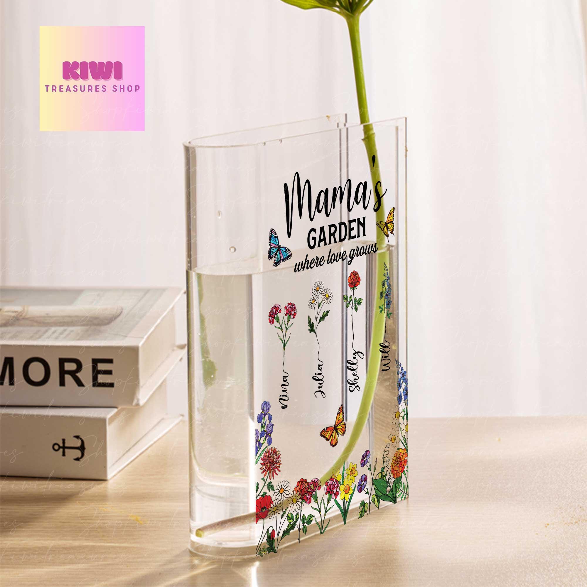 Personalized Acrylic Book Vase – Birth Month Flower Gift for Mom or Grandma, Mother’s Day Book Lover Keepsake, mom gift 2025