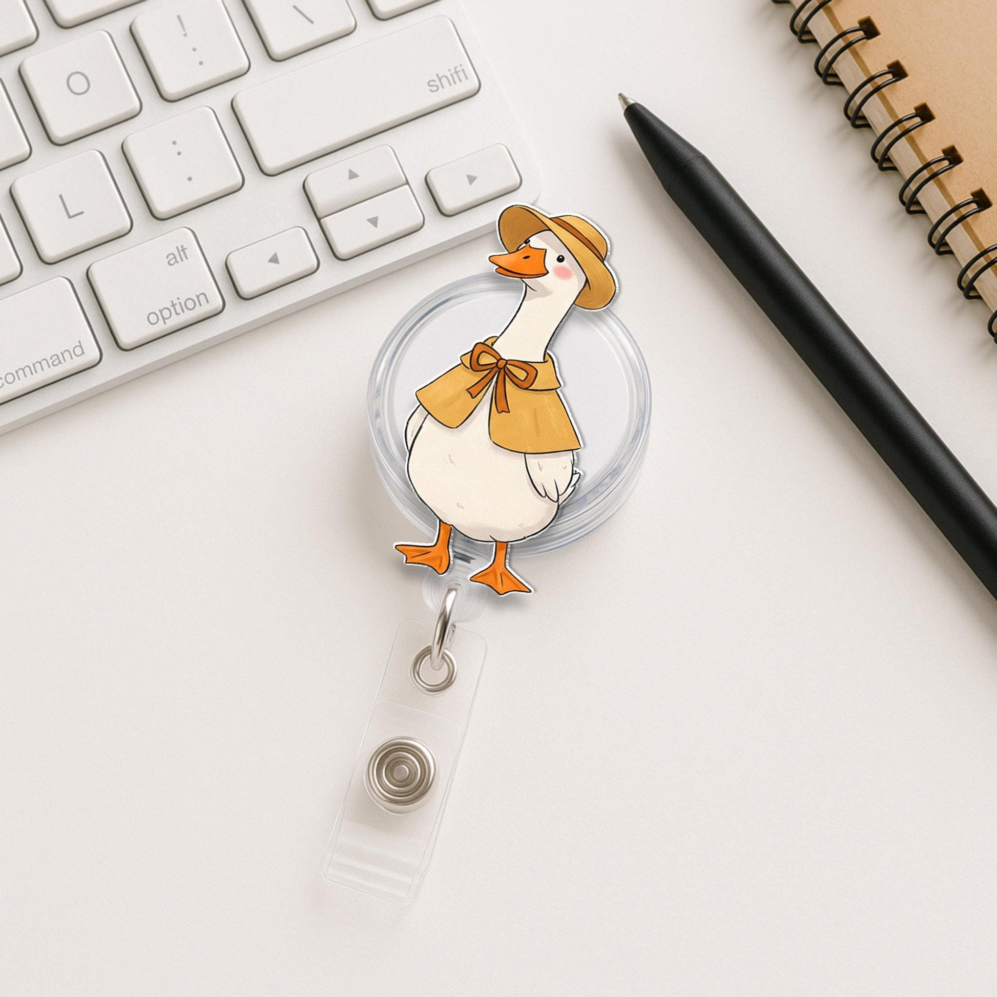 Cute Goose Badge Reel Set, Funny Animal ID Clips, Strawberry Gardener Duck Nurse Gift, Whimsical Office Badge Holder