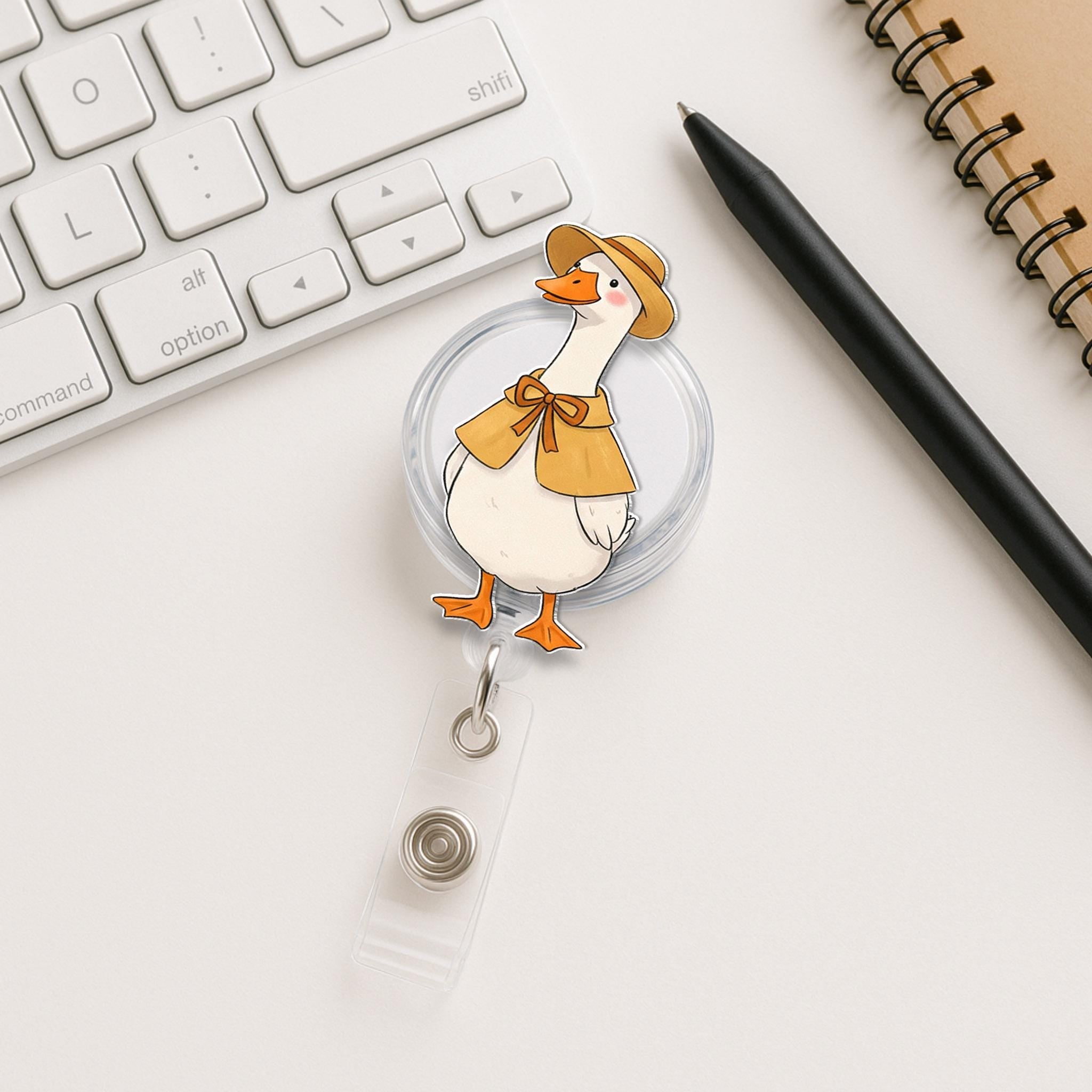 Cute Goose Badge Reel Set, Funny Animal ID Clips, Strawberry Gardener Duck Nurse Gift, Whimsical Office Badge Holder
