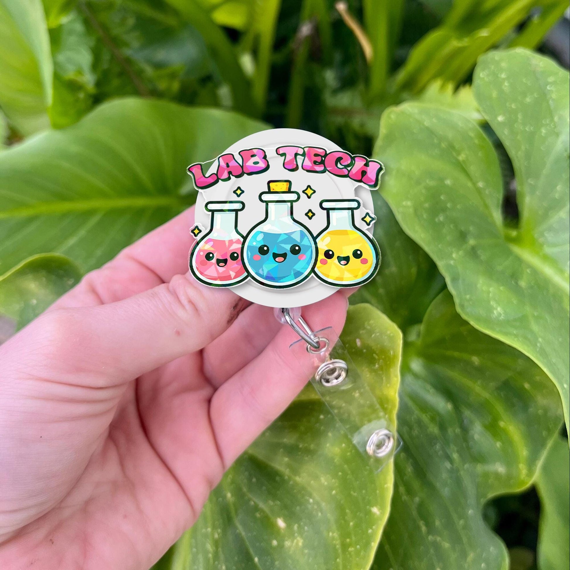 Lab Tech Badge Reel - Cute Kawaii Science ID Holder for Lab Workers, Phlebotomists, Medical Staff & Technicians - Fun Badge Clip