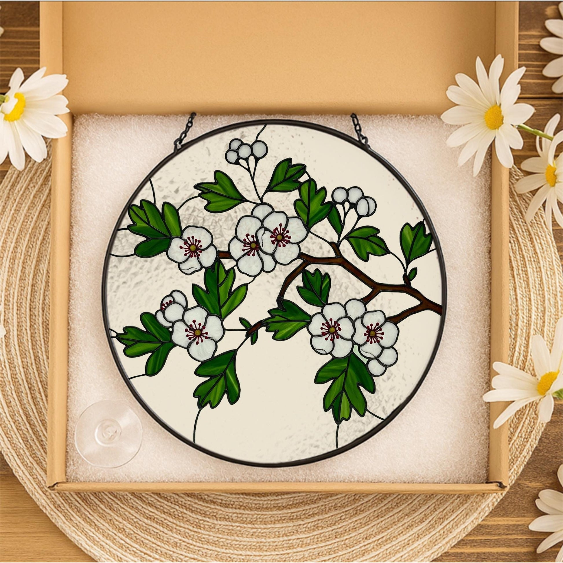 Hawthorn Glass Suncatcher Window Hanging | Botanical Sun Catcher Decor | Nature-Inspired Glass Style | Floral Window Art, Gift For Mom