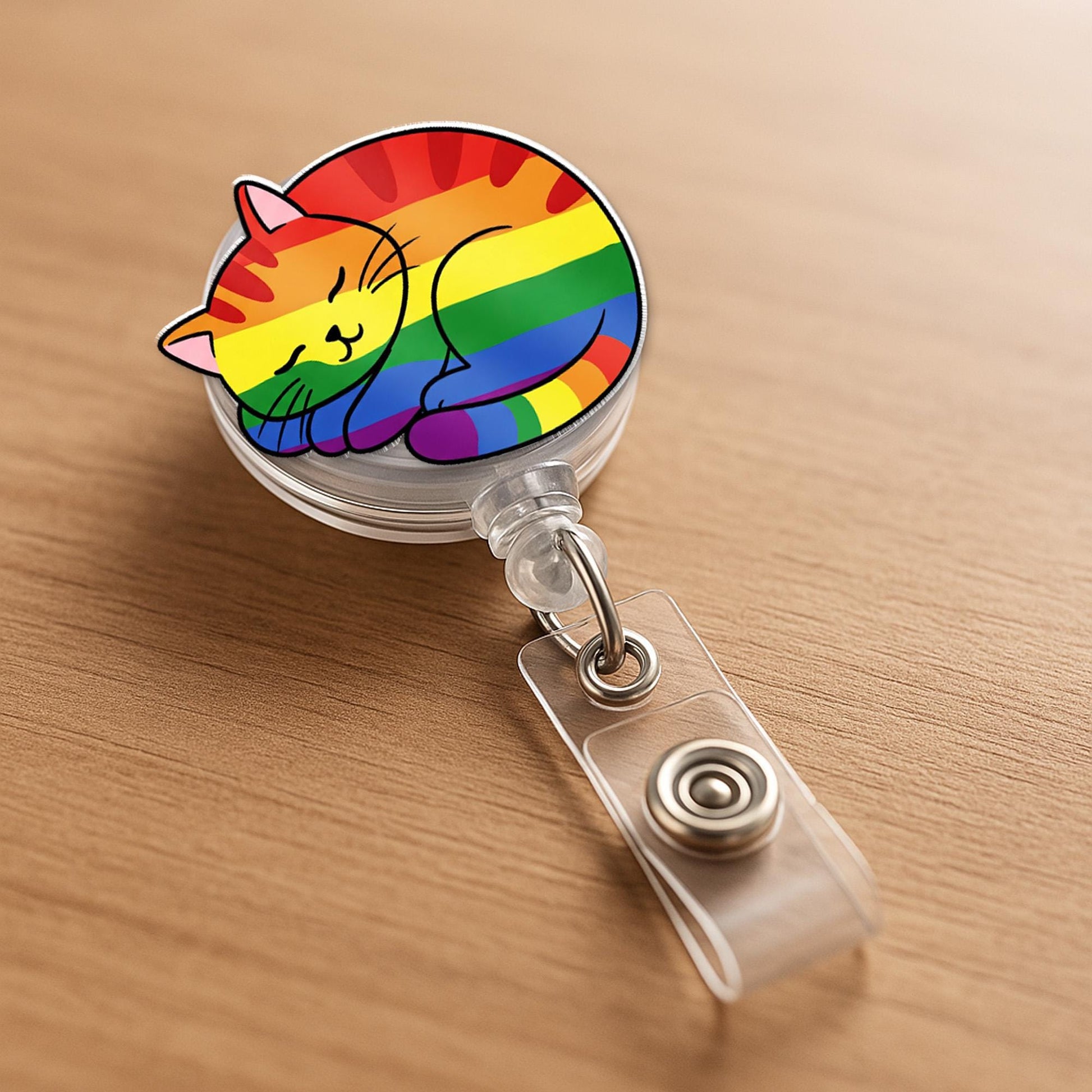 LGBT Cat Badge Reel | Pride ID Holder for Nurses & Teachers | Cute Rainbow Cat Badge Clip | LGBTQ+ Accessory | Queer Cat Gift