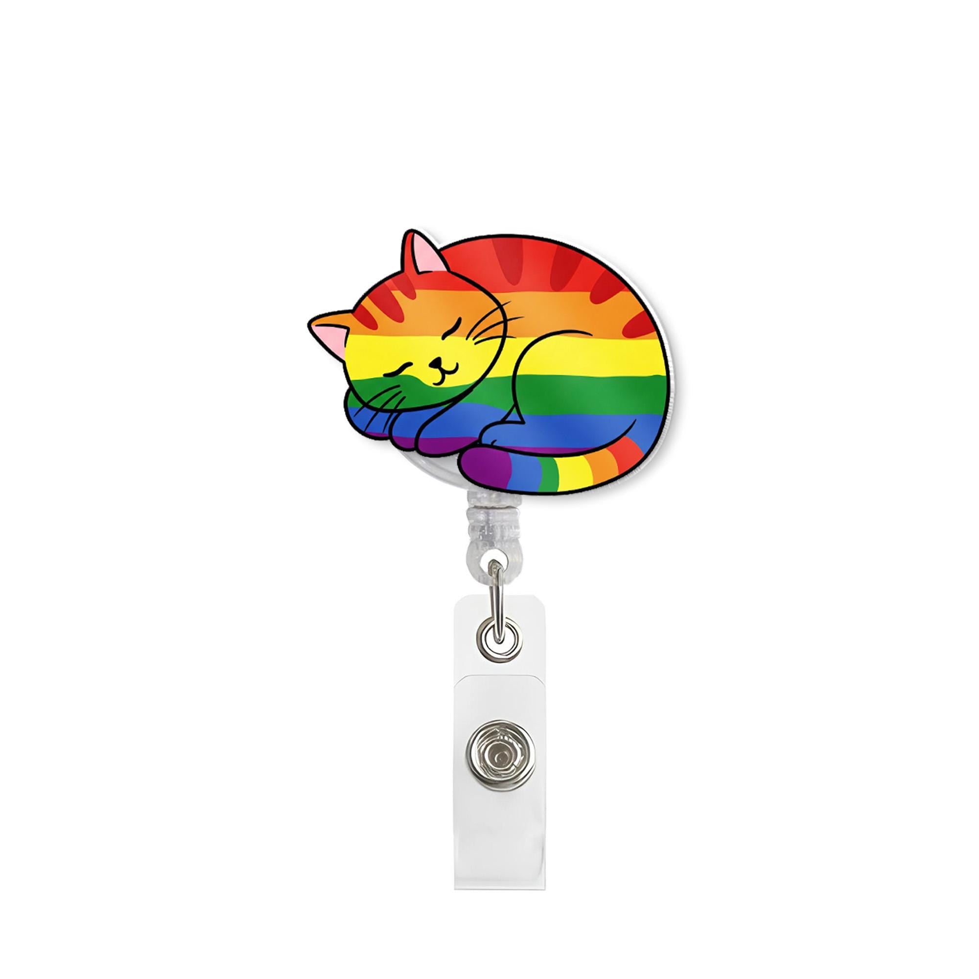 LGBT Cat Badge Reel | Pride ID Holder for Nurses & Teachers | Cute Rainbow Cat Badge Clip | LGBTQ+ Accessory | Queer Cat Gift