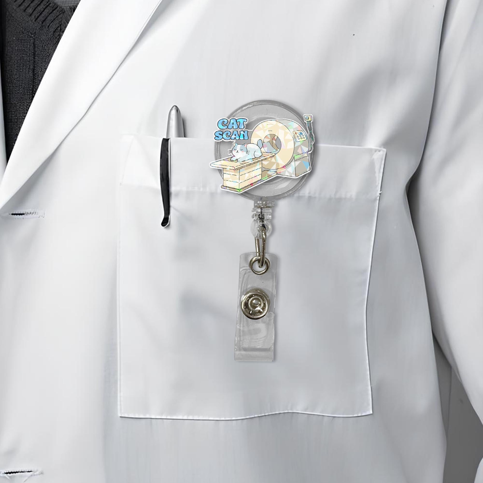 Cat Scan Badge Reel – Funny Radiology Cat ID Holder for Techs, Nurses & Medical Staff – Cute Retractable Clip with Kawaii Cat Design