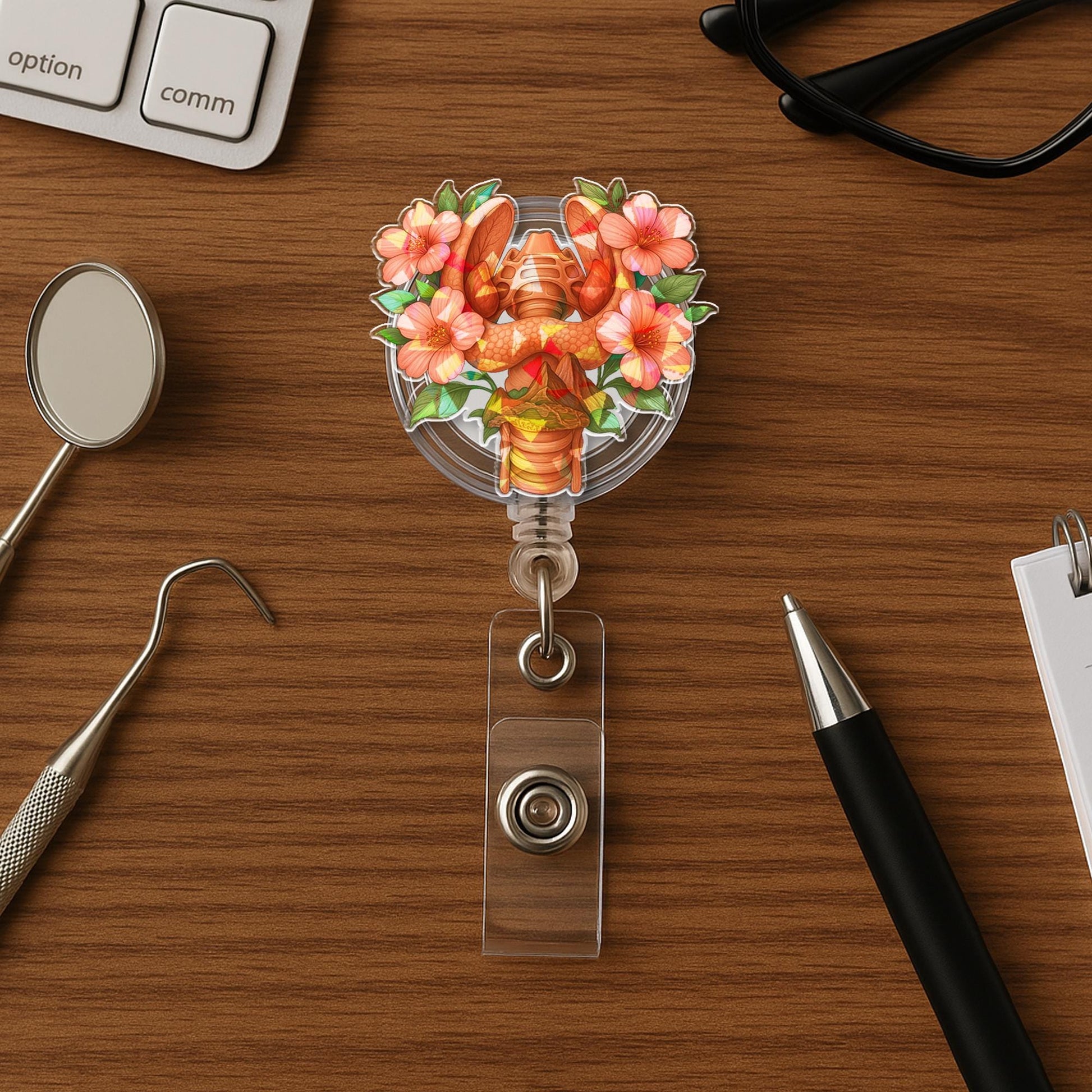 Thyroid & Parathyroid Hibiscus Badge Reel – Mother's Day Gift, Medical ID Holder, Floral Nurse Accessory, Doctor Gift, Nature-Inspired Clip