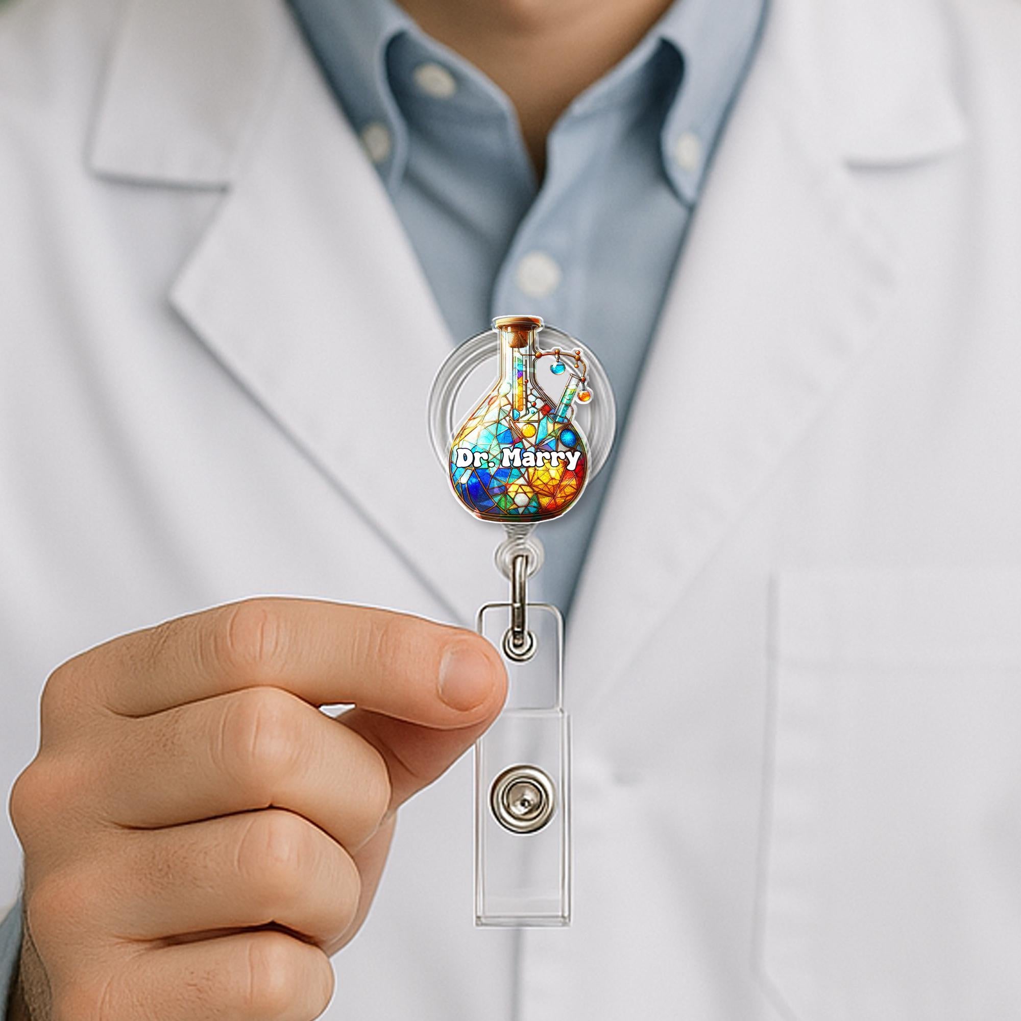 Lab Flask Badge Reel – Science Lover Gift, Mother's Day Idea, Chemist ID Clip, Medical Badge Holder, Nerdy Nurse Accessory
