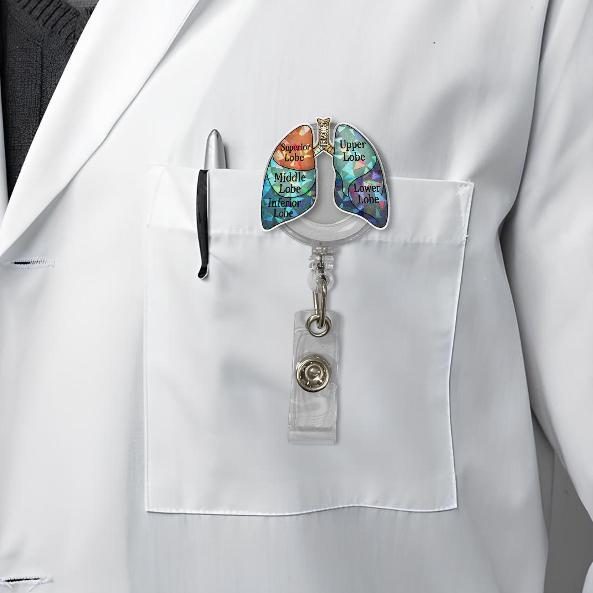 Lung Anatomy Badge Reel – Medical ID Holder with Labeled Lobes – Retractable Clip for Nurses, Respiratory Therapists & Students
