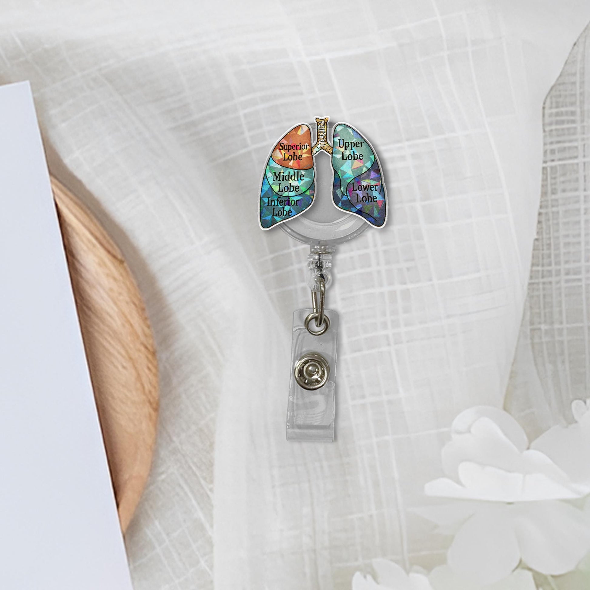 Lung Anatomy Badge Reel – Medical ID Holder with Labeled Lobes – Retractable Clip for Nurses, Respiratory Therapists & Students