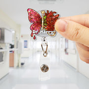 Custom Name Butterfly & Rose Heart Badge Reel – Custom Medical ID Holder – Retractable Clip for Doctors, Nurses, and Healthcare Workers