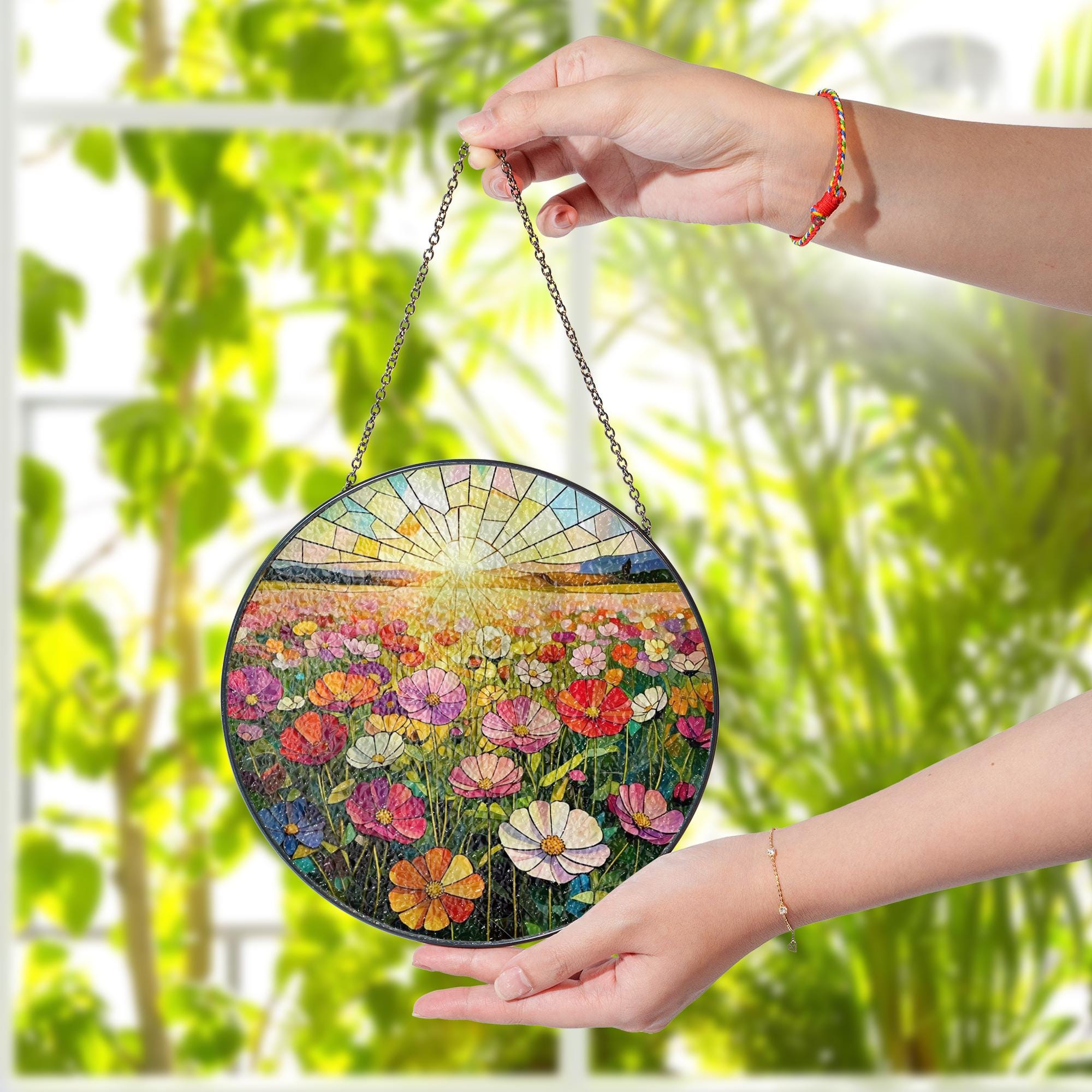 Cosmo Flower Glass Suncatcher, Sunset Floral Window Decor, Mother's Day Gift, Colorful Garden Art, Nature Lover Sun Catcher, gift for mom