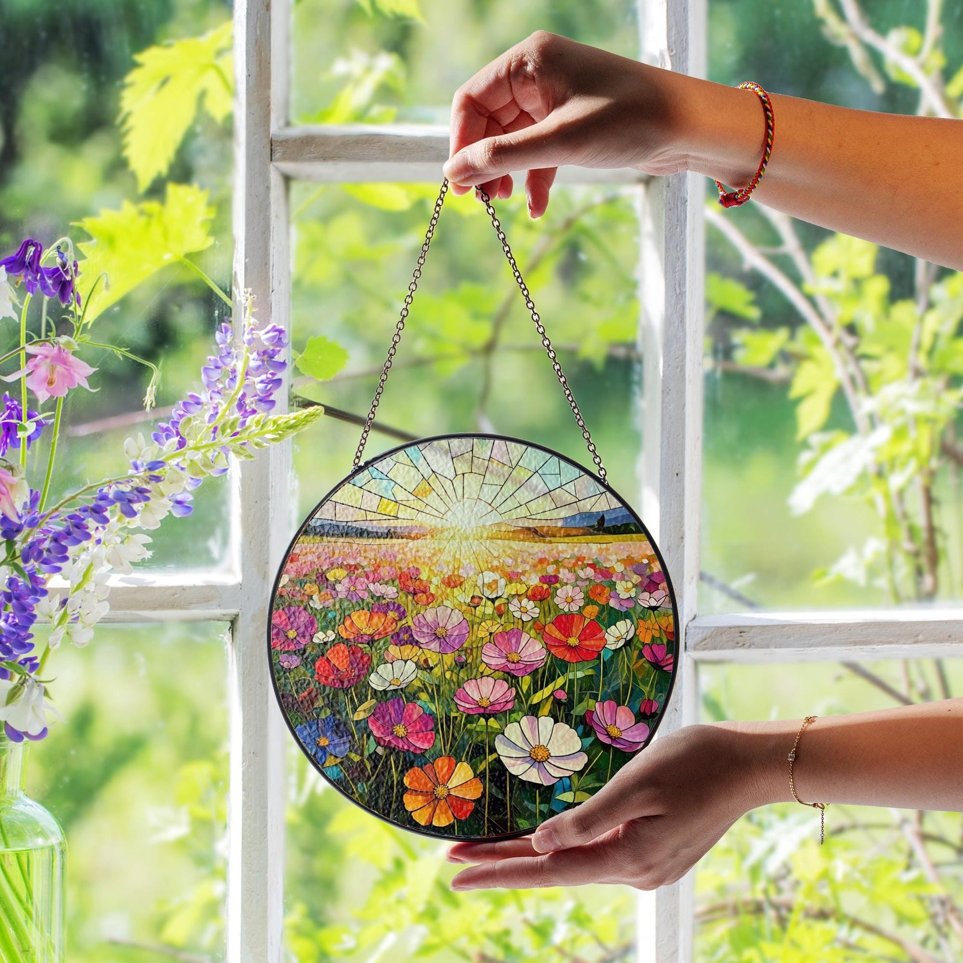 Cosmo Flower Glass Suncatcher, Sunset Floral Window Decor, Mother's Day Gift, Colorful Garden Art, Nature Lover Sun Catcher, gift for mom