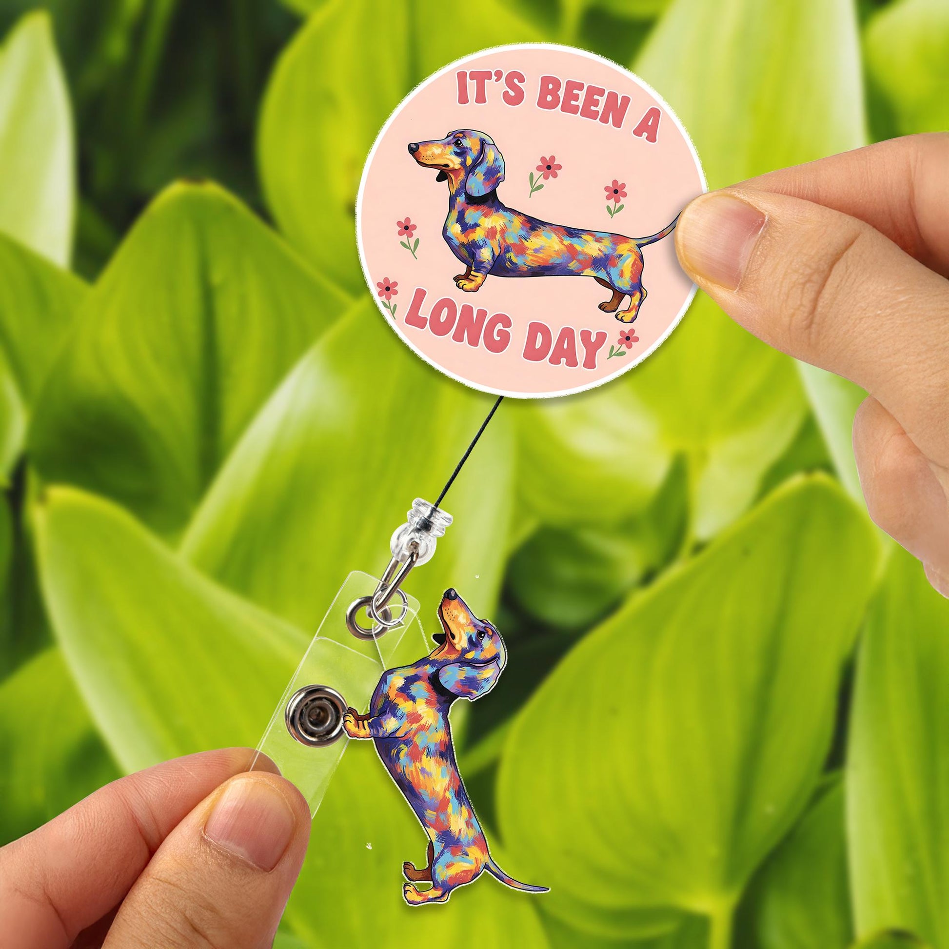 It's Been A Long Day Dachshund Badge Reel, Funny Dog Retractable ID Holder, Colorful Dog Name Tag, Work Office Accessory, Nurse Doctor Gift