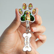Personalized Dog Hologram Badge Reel, Custom Pet Photo Paw Print ID Holder, Nurse Gift, Vet Tech Office Badge Reel, Retractable Name Tag
