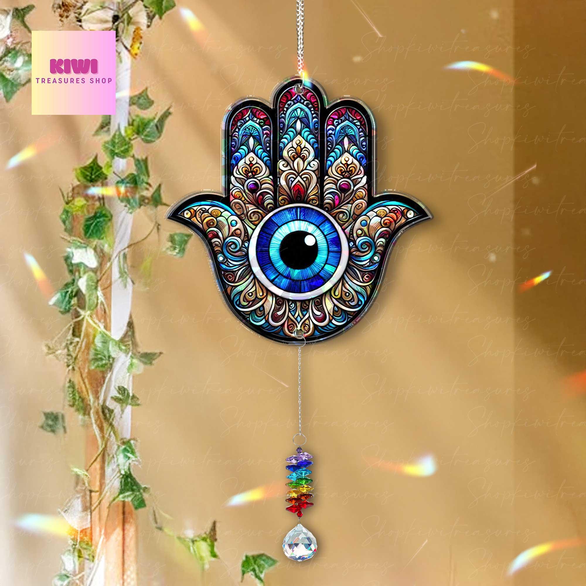 Hamsa Suncatcher Gift for Spiritual Mom – Holographic Window Charm with Crystals – Mother's Day Gift for Chakra & Energy Healing Moms