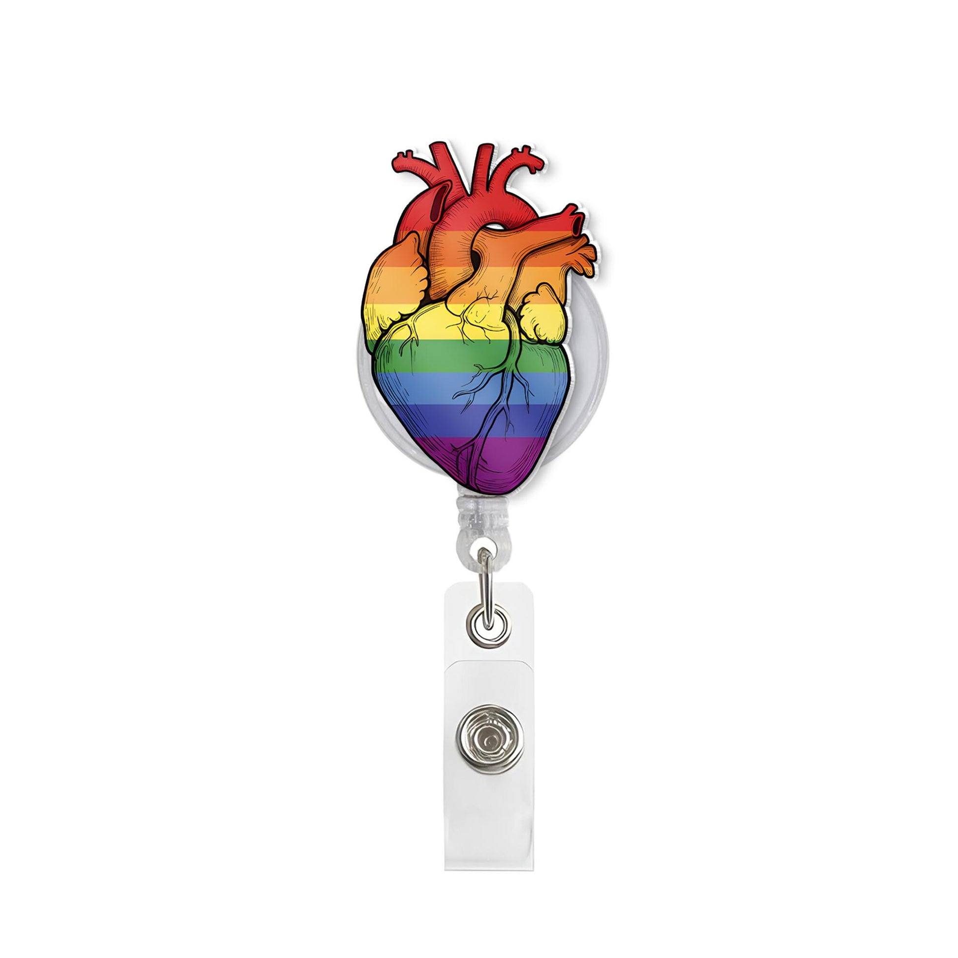 Rainbow Anatomical Heart Badge Reel, LGBTQ Nurse Gift, Pride ID Holder, Queer Medical Accessory, Nurse Gift, Colorful Heart Retractable Reel