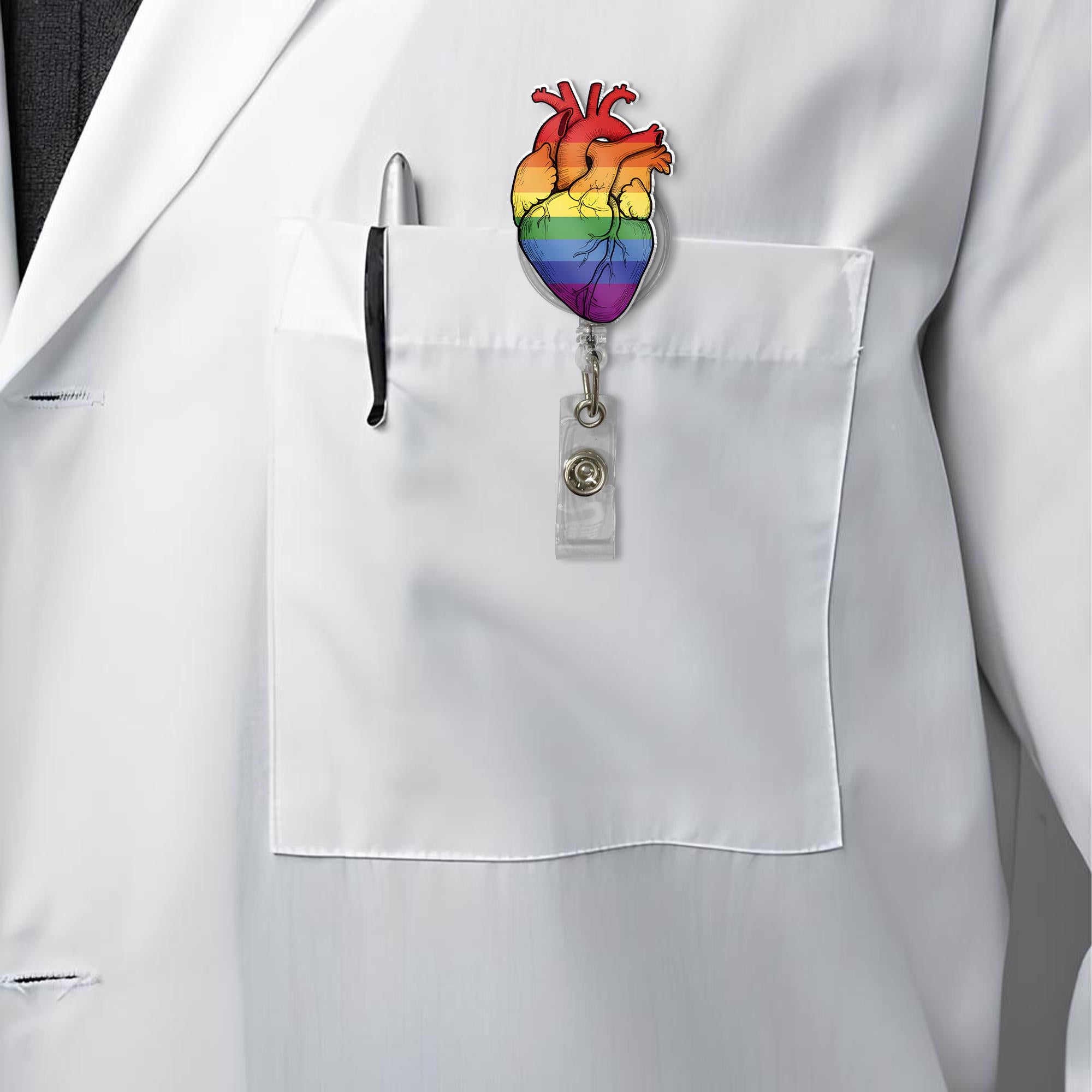 Rainbow Anatomical Heart Badge Reel, LGBTQ Nurse Gift, Pride ID Holder, Queer Medical Accessory, Nurse Gift, Colorful Heart Retractable Reel