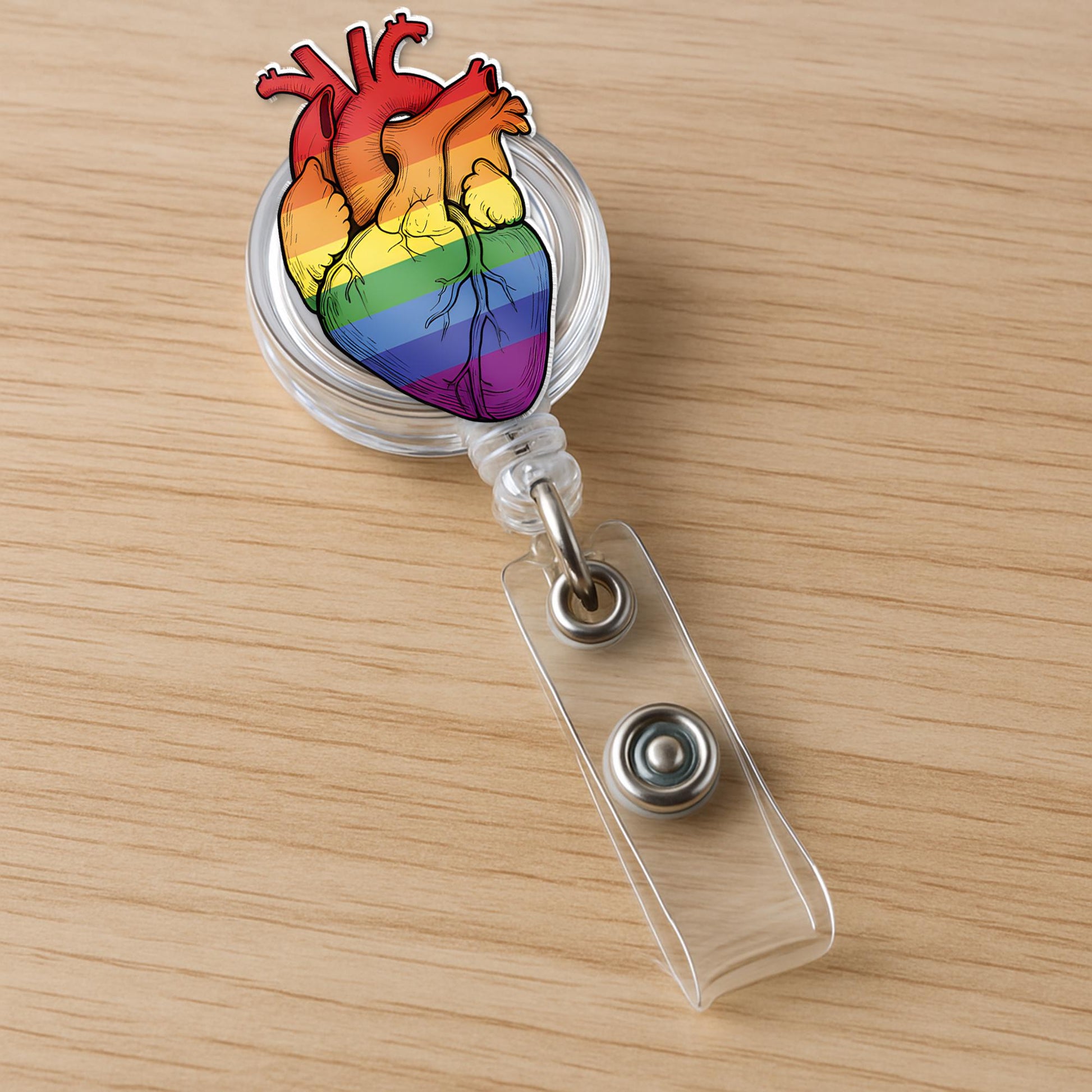 Rainbow Anatomical Heart Badge Reel, LGBTQ Nurse Gift, Pride ID Holder, Queer Medical Accessory, Nurse Gift, Colorful Heart Retractable Reel