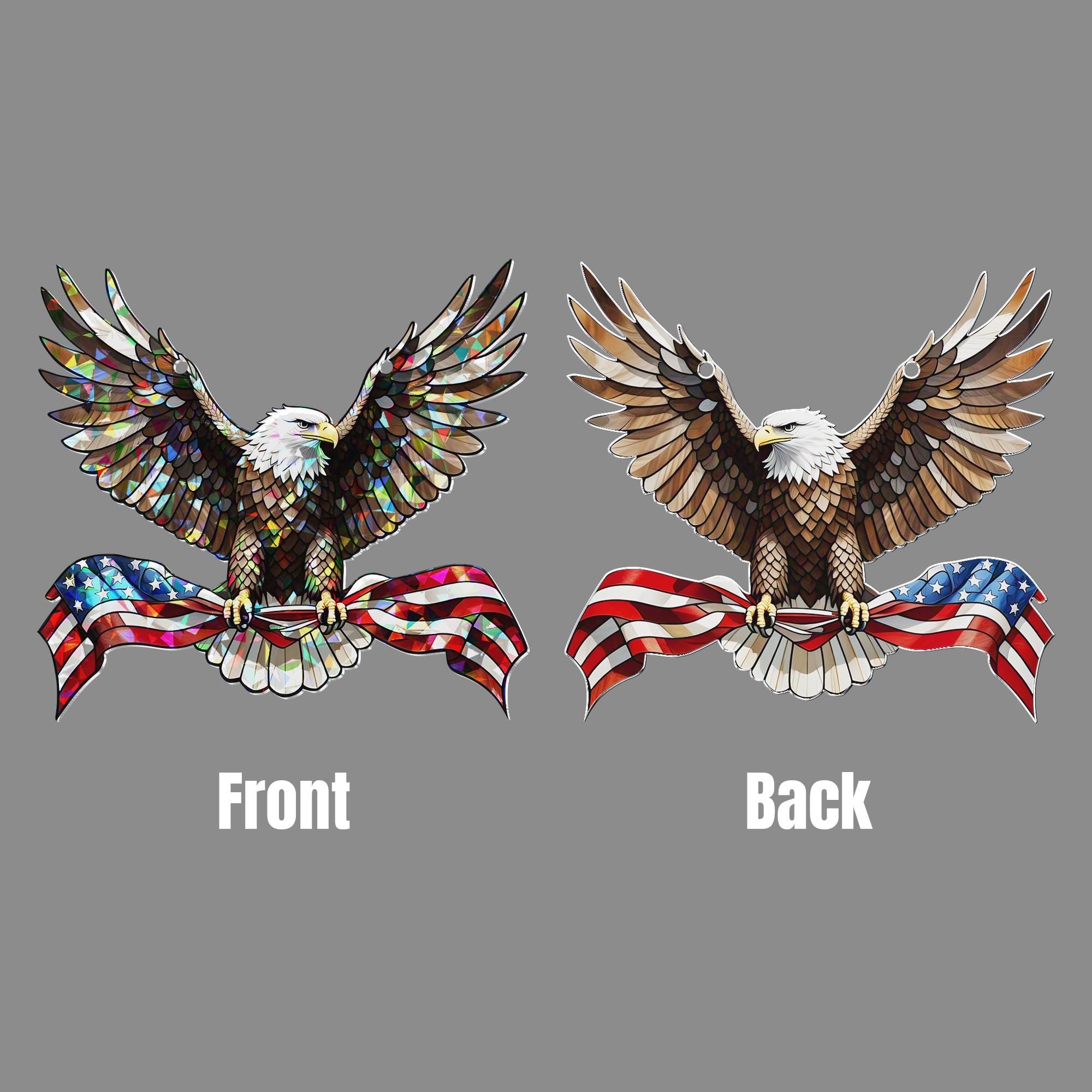 Hologram Patriotic Bald Eagle Acrylic Window Hanging Ornament , 4th of July Gift Idea, USA Decor