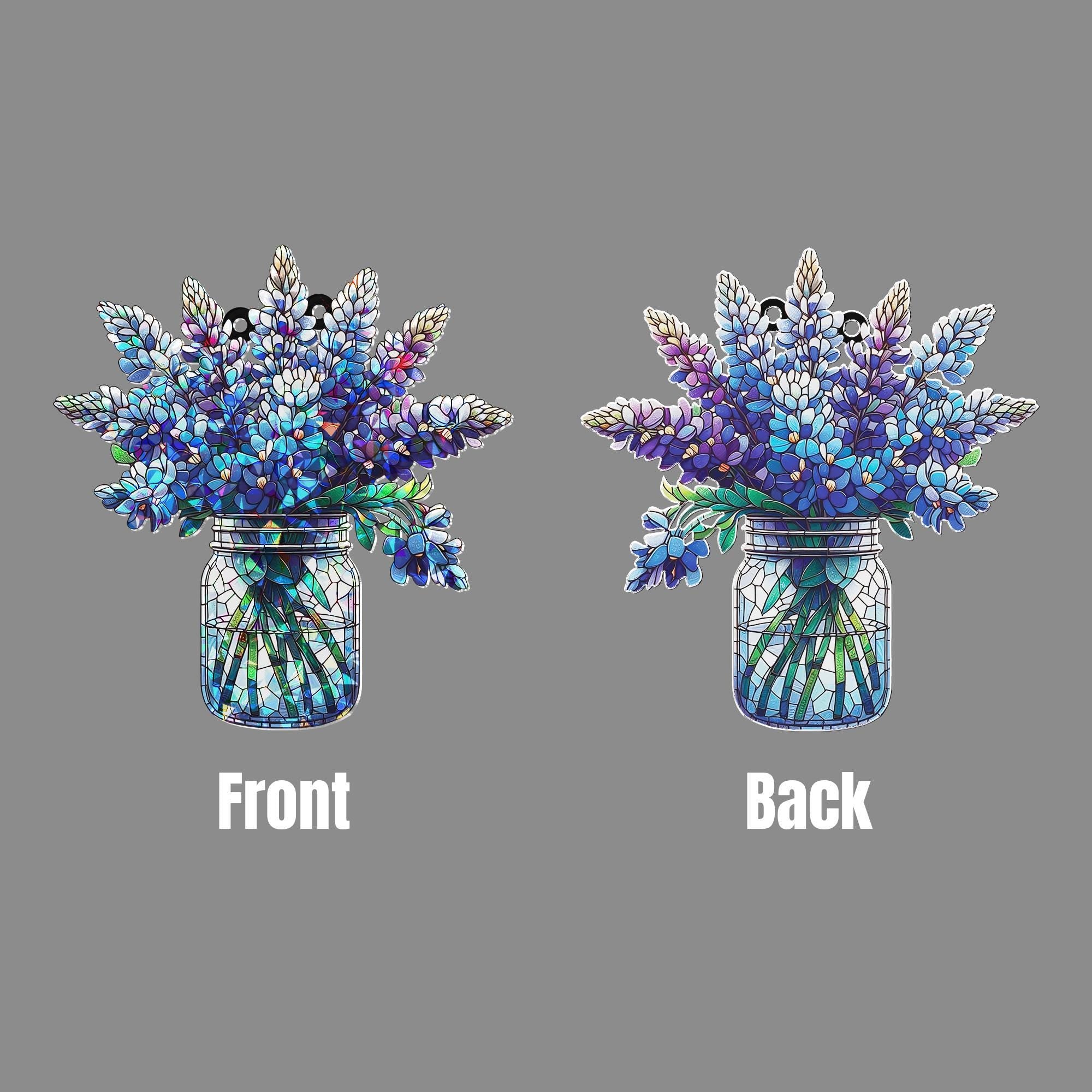 Bluebonnet Mason Jar Acrylic  Window Hanging, Floral Bouquet Ornament, Colorful Botanical Home Decor Art, Texas Gardener Gift