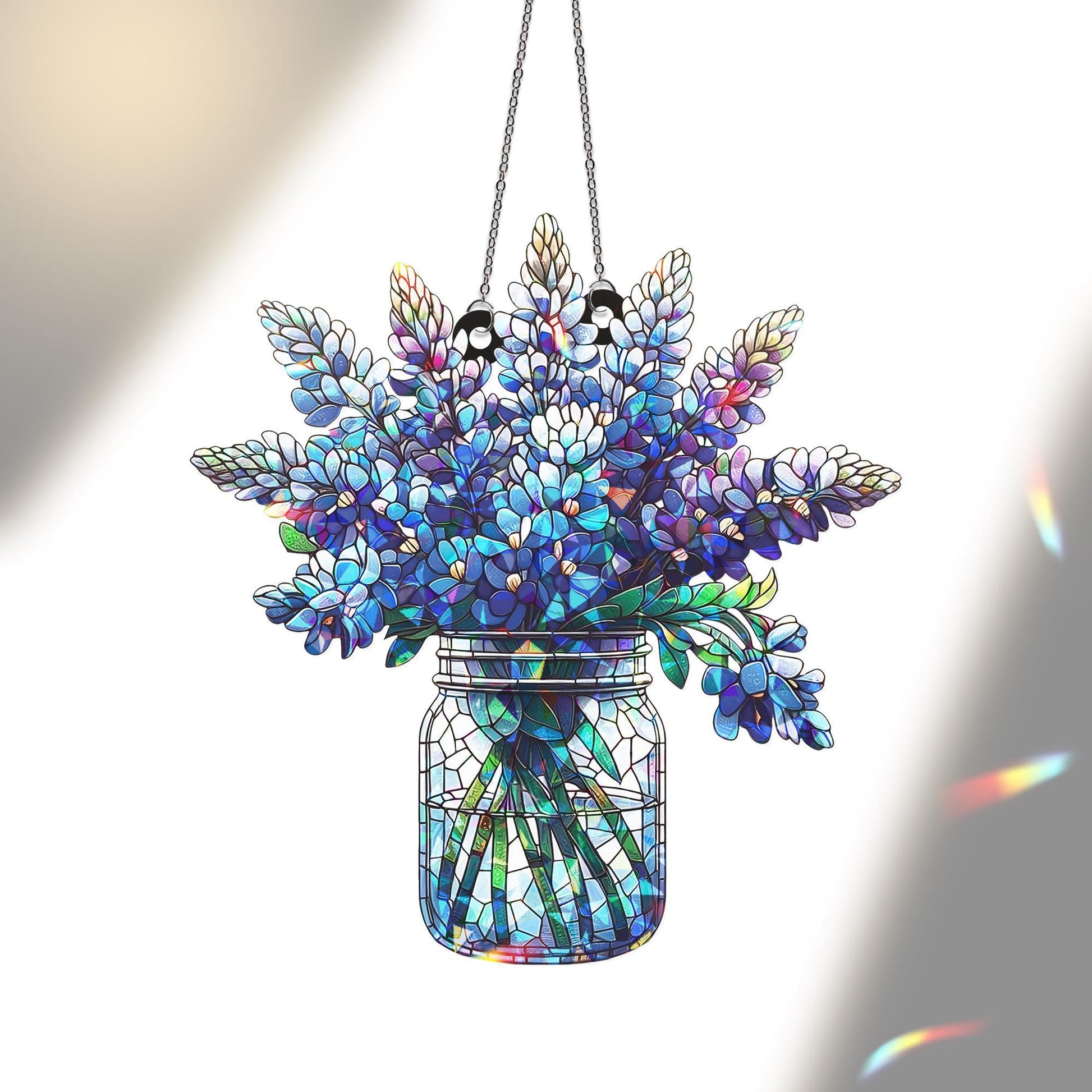 Bluebonnet Mason Jar Acrylic  Window Hanging, Floral Bouquet Ornament, Colorful Botanical Home Decor Art, Texas Gardener Gift
