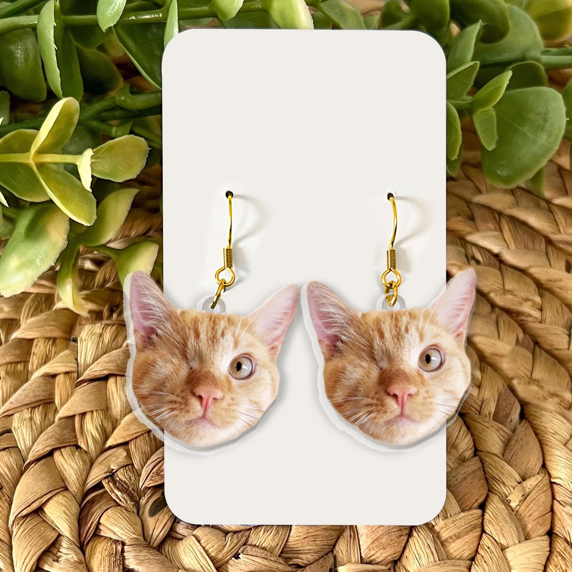 Personalized Pet Photo Dangle Earrings, Custom Pet Portrait Photo Earrings, Gift for Cat Lovers, Custom Photo Earring, Pet Lover Gift