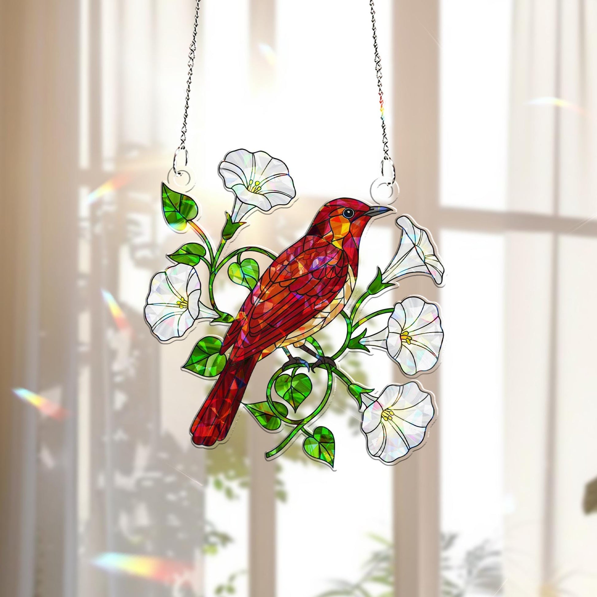 Nightingale & Moonflower Hologram Acrylic Window Hanging – Celestial Bird Decor – Animal Lover Gift – Mother’s Day Gift Idea