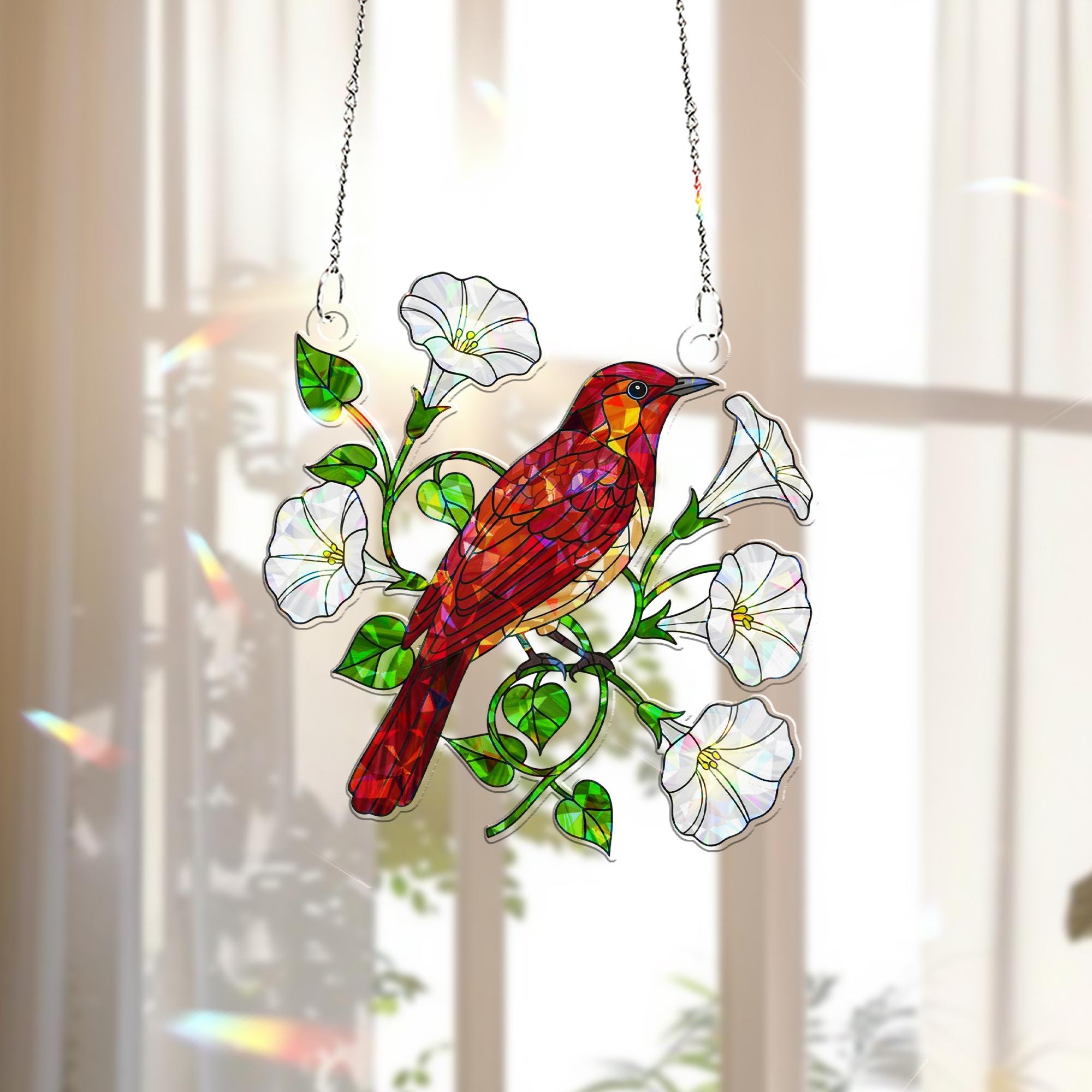Nightingale & Moonflower Hologram Acrylic Window Hanging – Celestial Bird Decor – Animal Lover Gift – Mother’s Day Gift Idea