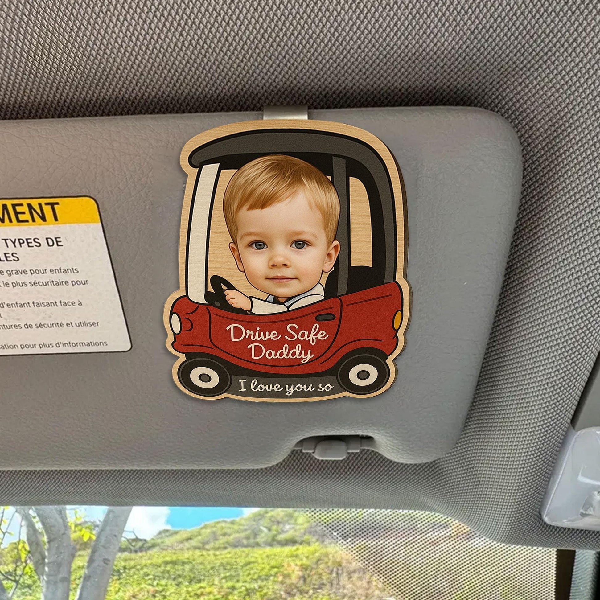 Custom Photo Car Visor Clip for Dad, Personalized Drive Safe Daddy I Love You Reminder, Wooden Car Accessory, Father's Day Gift Idea