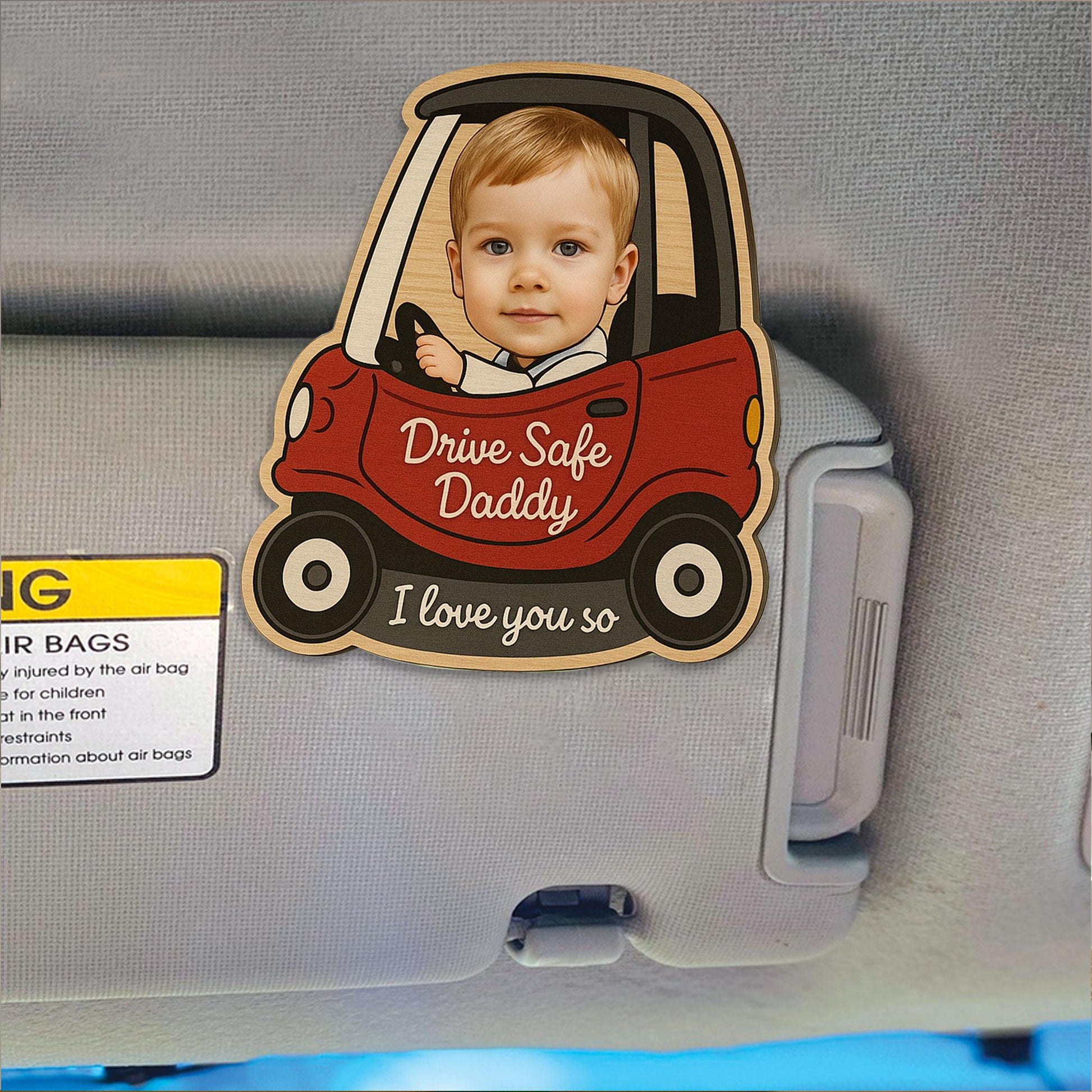 Custom Photo Car Visor Clip for Dad, Personalized Drive Safe Daddy I Love You Reminder, Wooden Car Accessory, Father's Day Gift Idea