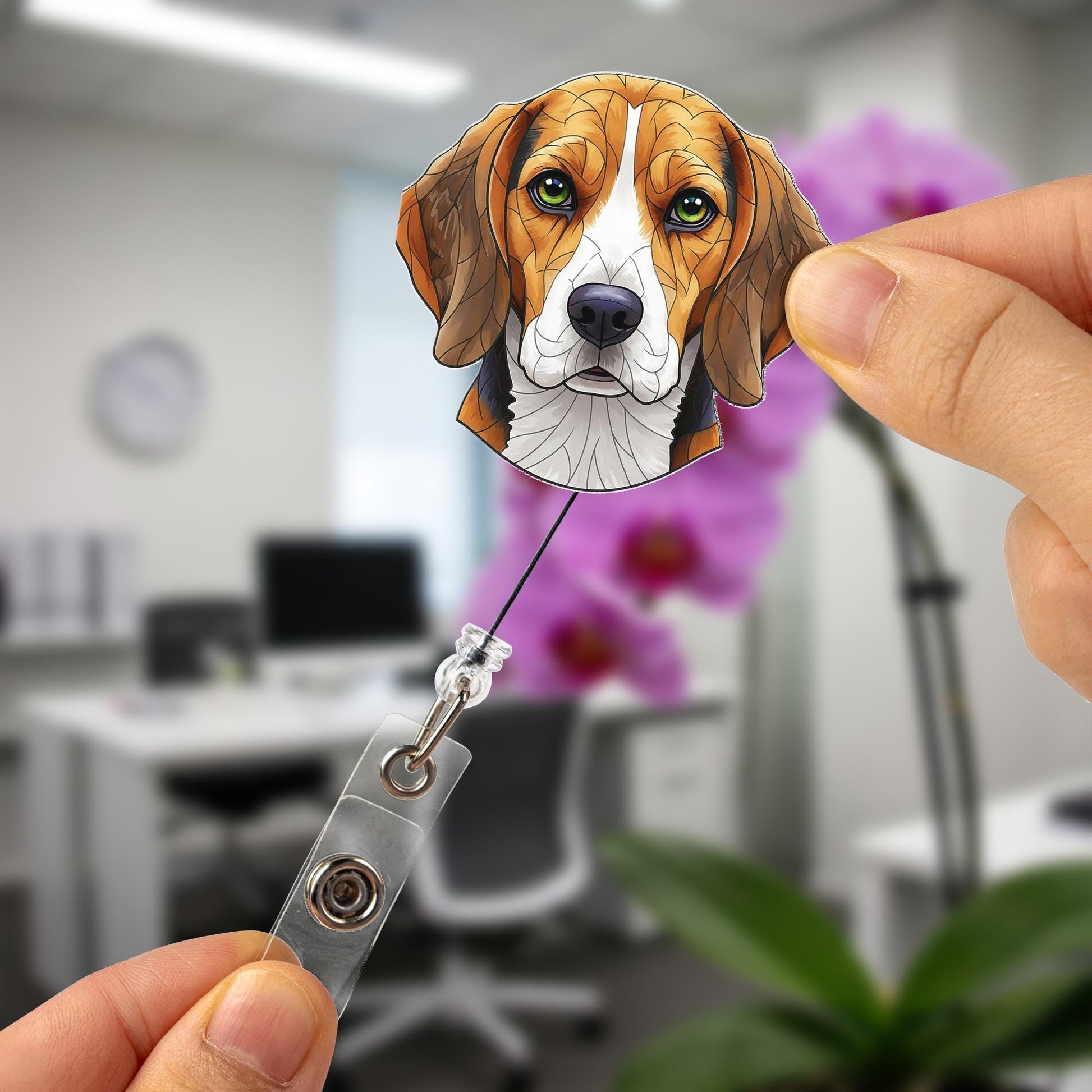 Cute Beagle Dog Retractable Badge Reel, ID Holder for Nurse Teacher Vet Tech Office, Fun Name Tag Accessory, Dog Lover Pet Parent Gift