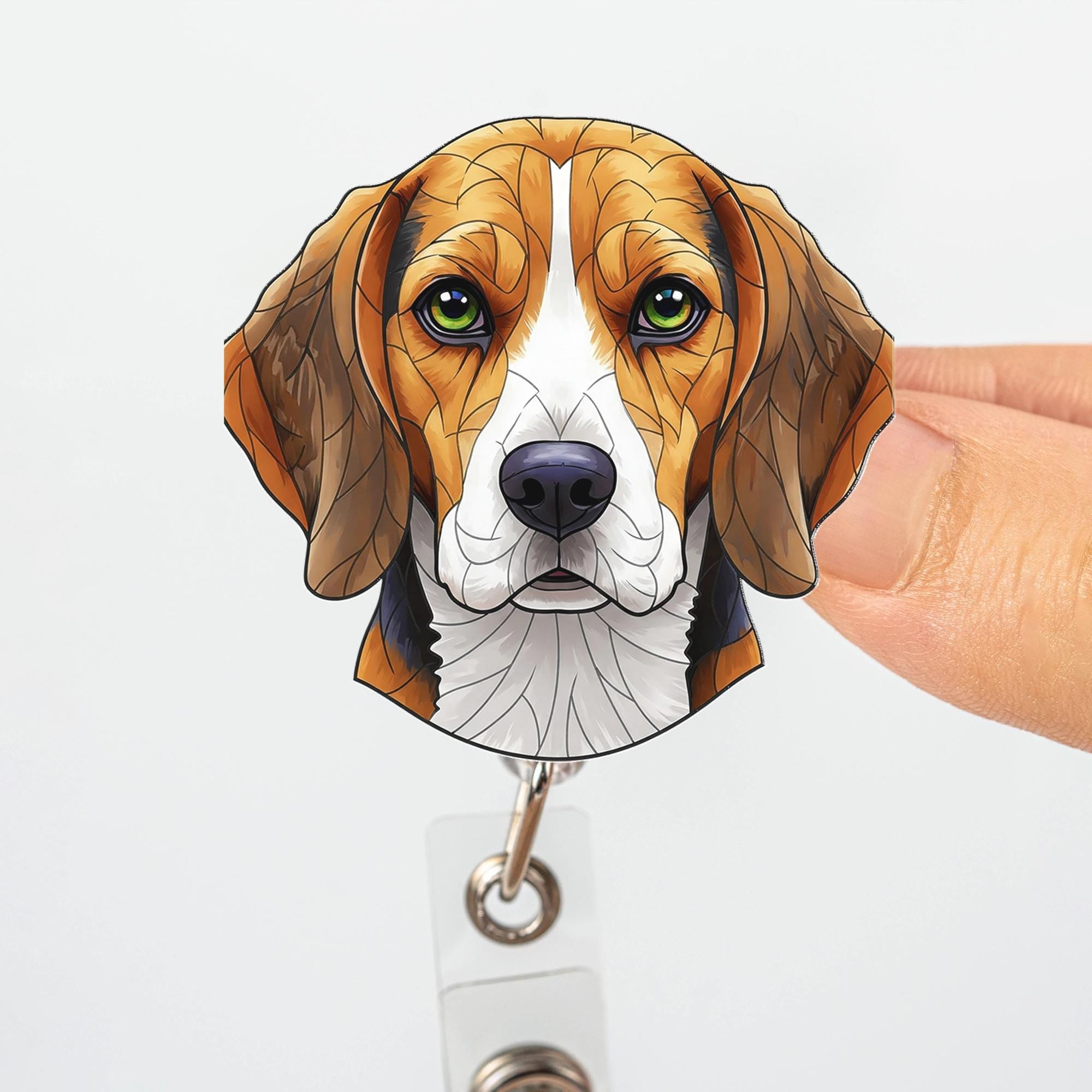 Cute Beagle Dog Retractable Badge Reel, ID Holder for Nurse Teacher Vet Tech Office, Fun Name Tag Accessory, Dog Lover Pet Parent Gift