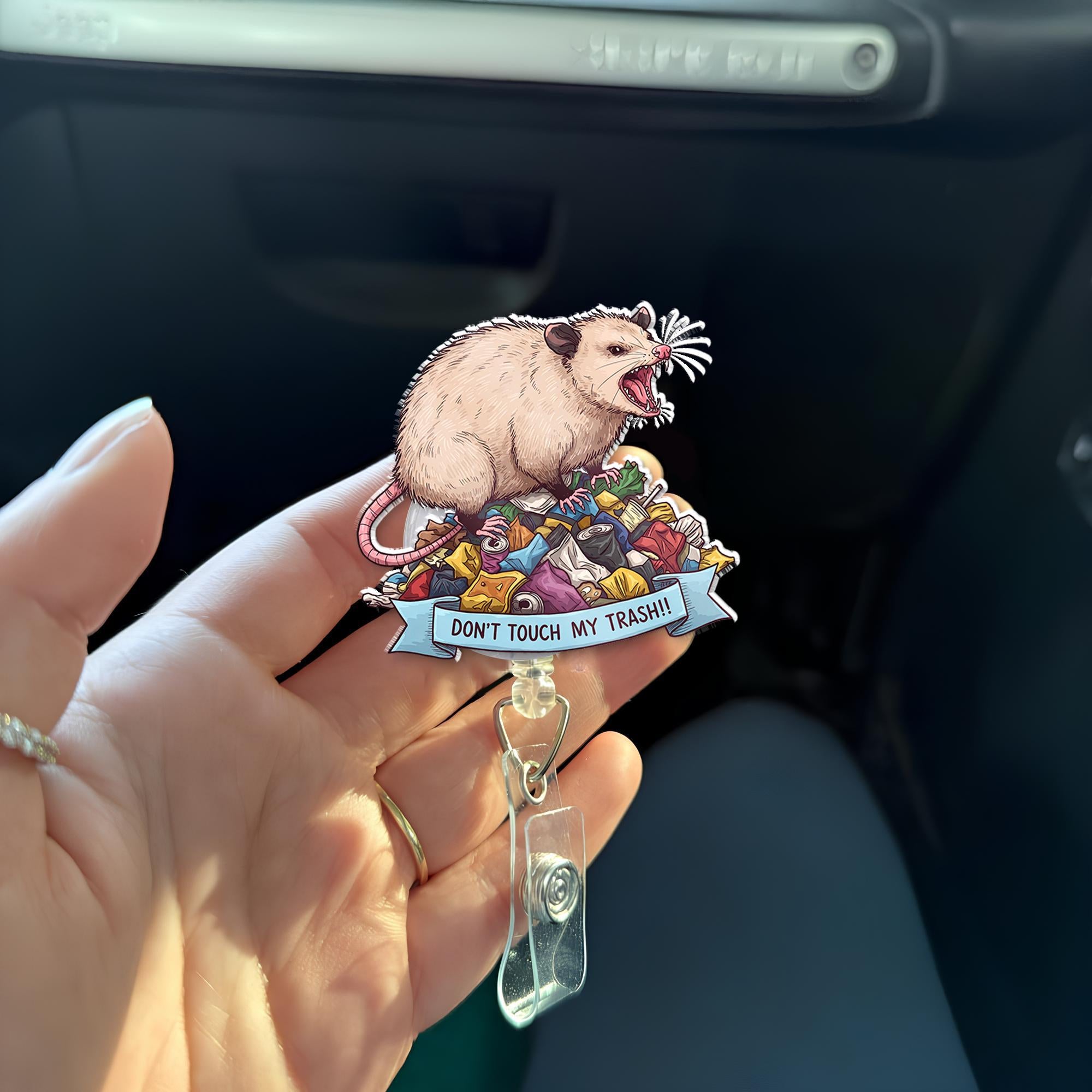 Don't Touch My Trash Possum Badge Reel, Funny Hissing Opossum Retractable ID Holder Clip, Nurse Gift RN Medical Staff Teacher Office Humor