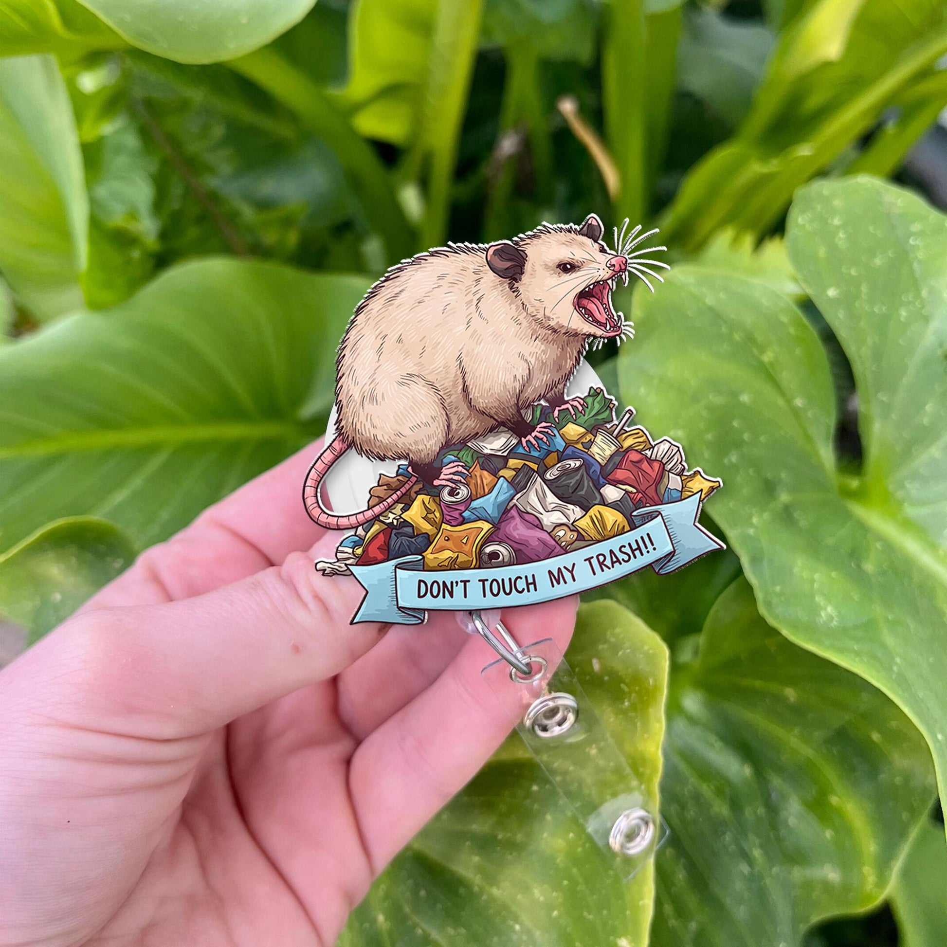 Don't Touch My Trash Possum Badge Reel, Funny Hissing Opossum Retractable ID Holder Clip, Nurse Gift RN Medical Staff Teacher Office Humor