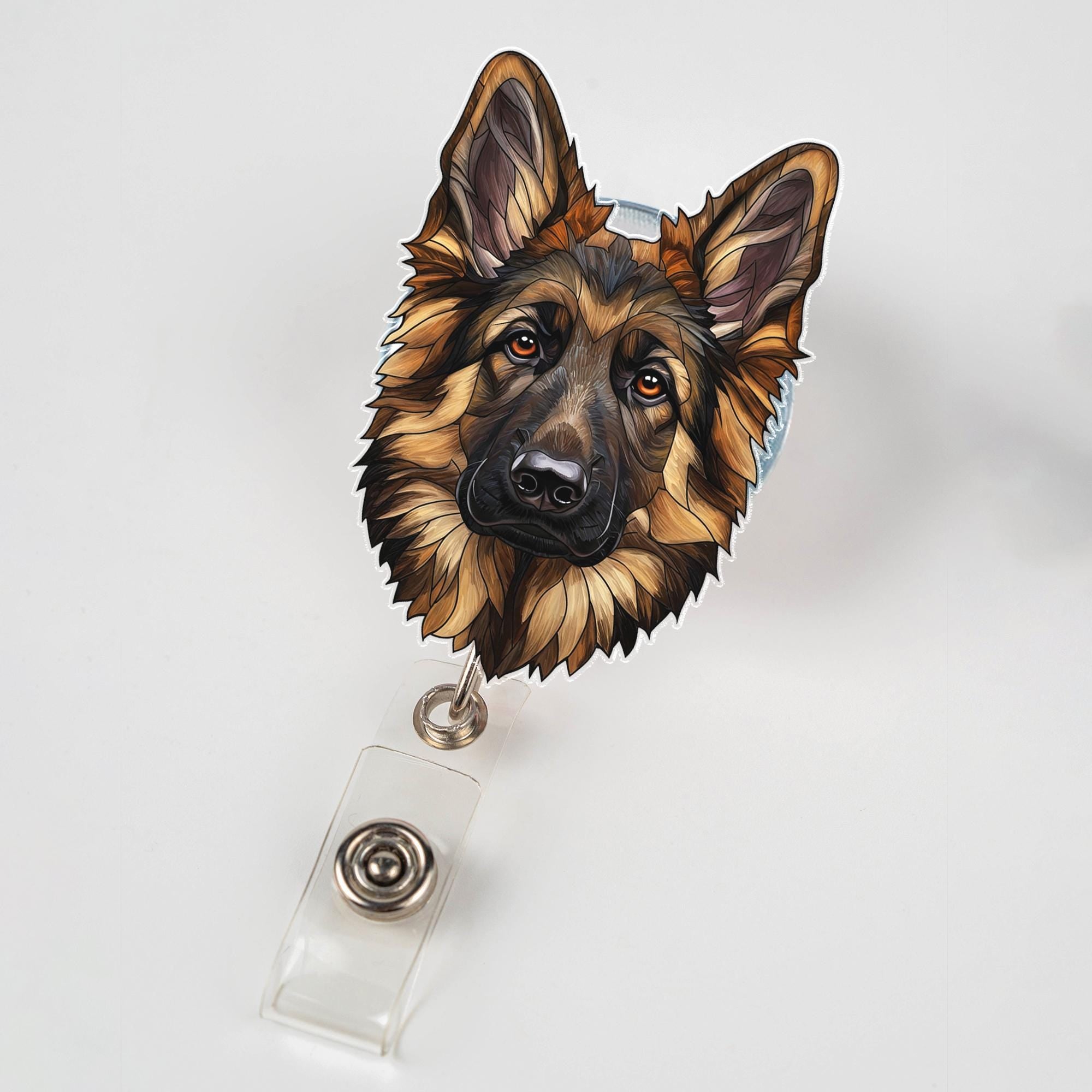 German Shepherd Badge Reel Retractable ID Holder Clip, Illustrated GSD Dog Head, Cute Gift for Nurse Teacher Vet Tech Office Dog Lover