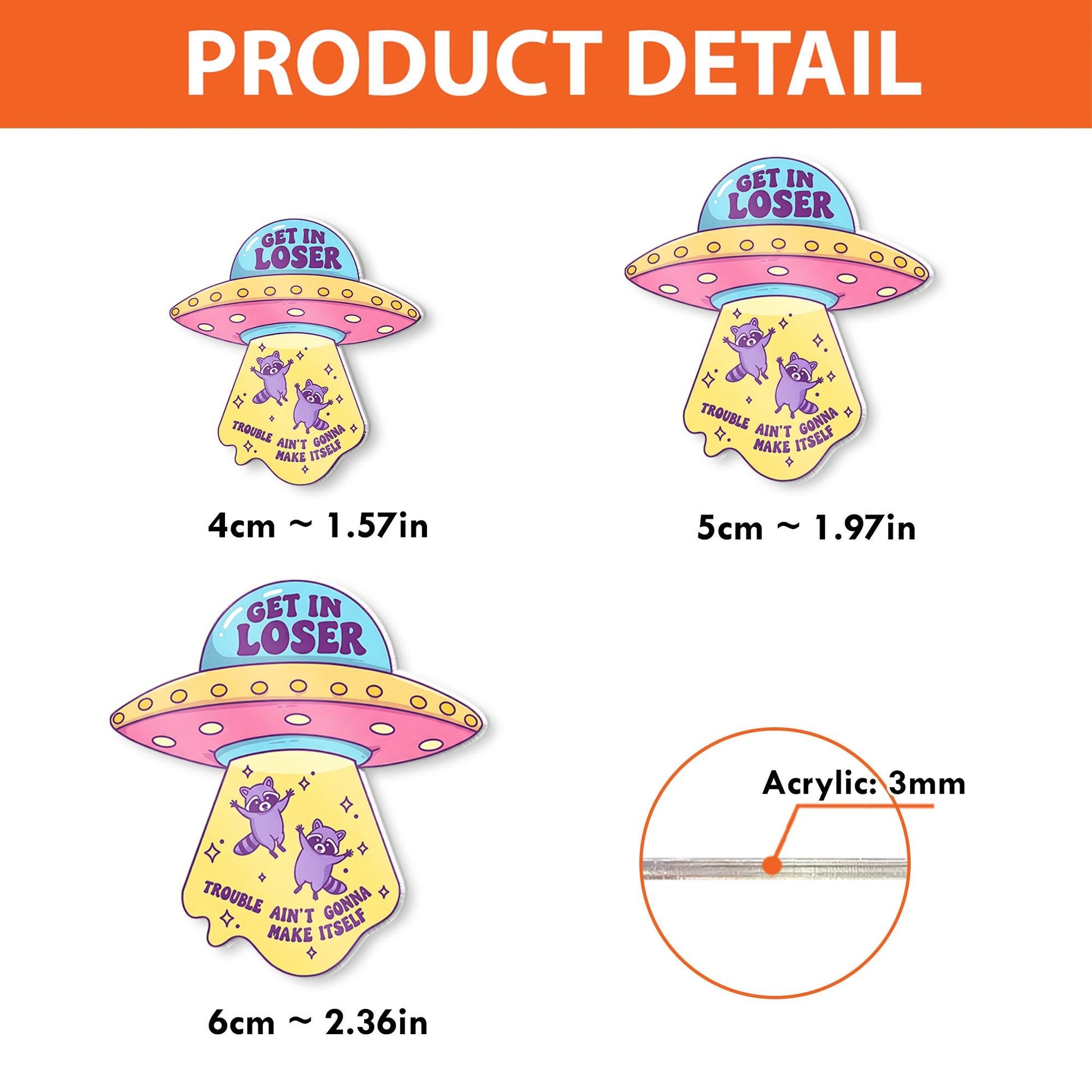Get In Loser Raccoon UFO Badge Reel, Trouble Ain't Gonna Make Itself Funny Retractable ID Holder, Cute Alien Abduction SciFi Nurse Gift