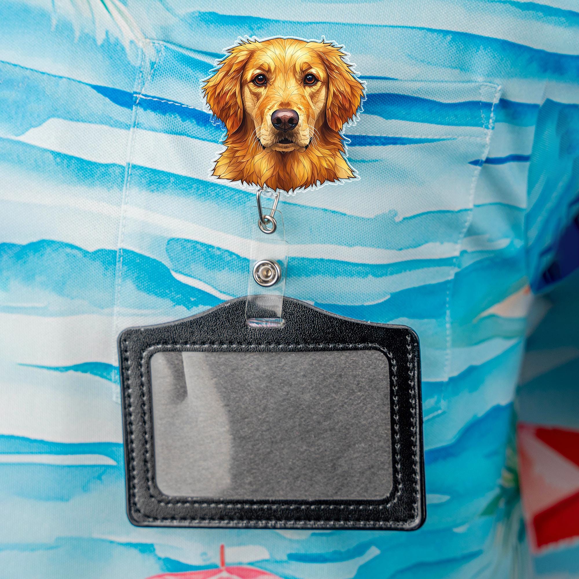 Cute Golden Retriever Dog Badge Reel | Retractable ID Holder | Nurse Gift | Teacher Accessory | Vet Tech Badge Clip | Pet Lover Gift