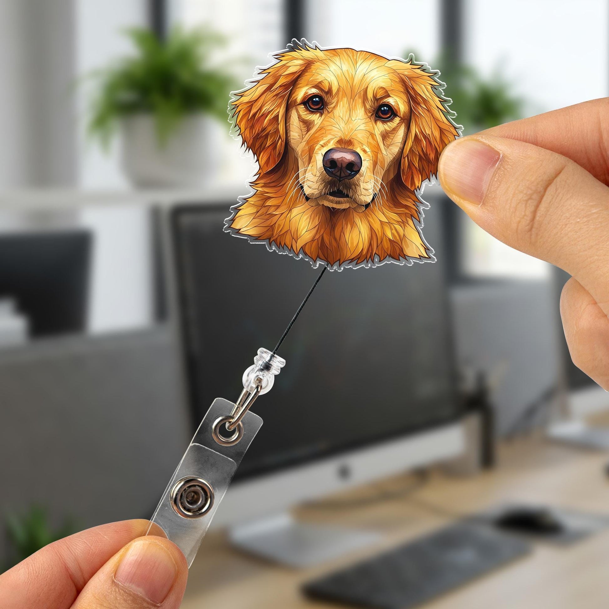 Cute Golden Retriever Dog Badge Reel | Retractable ID Holder | Nurse Gift | Teacher Accessory | Vet Tech Badge Clip | Pet Lover Gift
