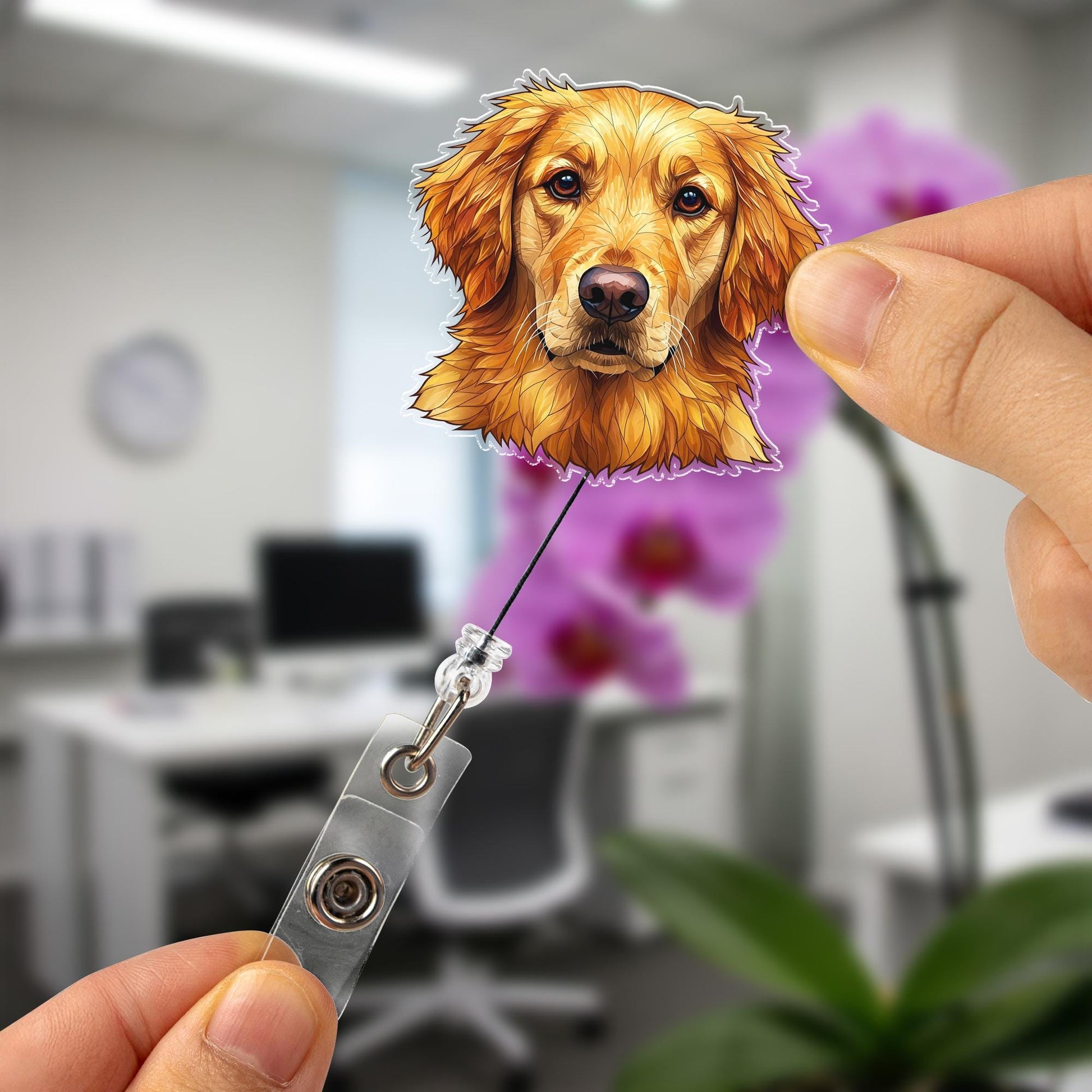 Cute Golden Retriever Dog Badge Reel | Retractable ID Holder | Nurse Gift | Teacher Accessory | Vet Tech Badge Clip | Pet Lover Gift