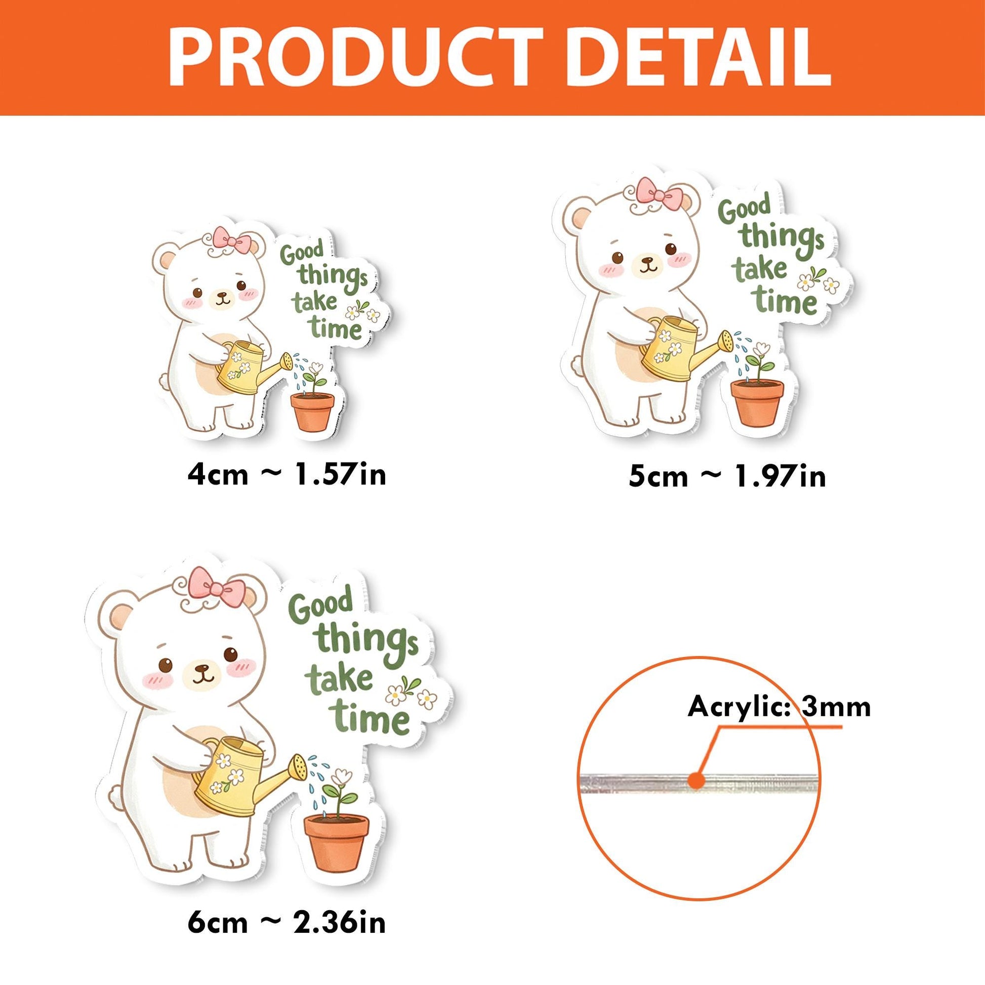 Cute Bear Watering Plant Badge Reel "Good Things Take Time", Kawaii Inspirational Quote ID Holder, Retractable Clip for Nurse, Teacher Gift
