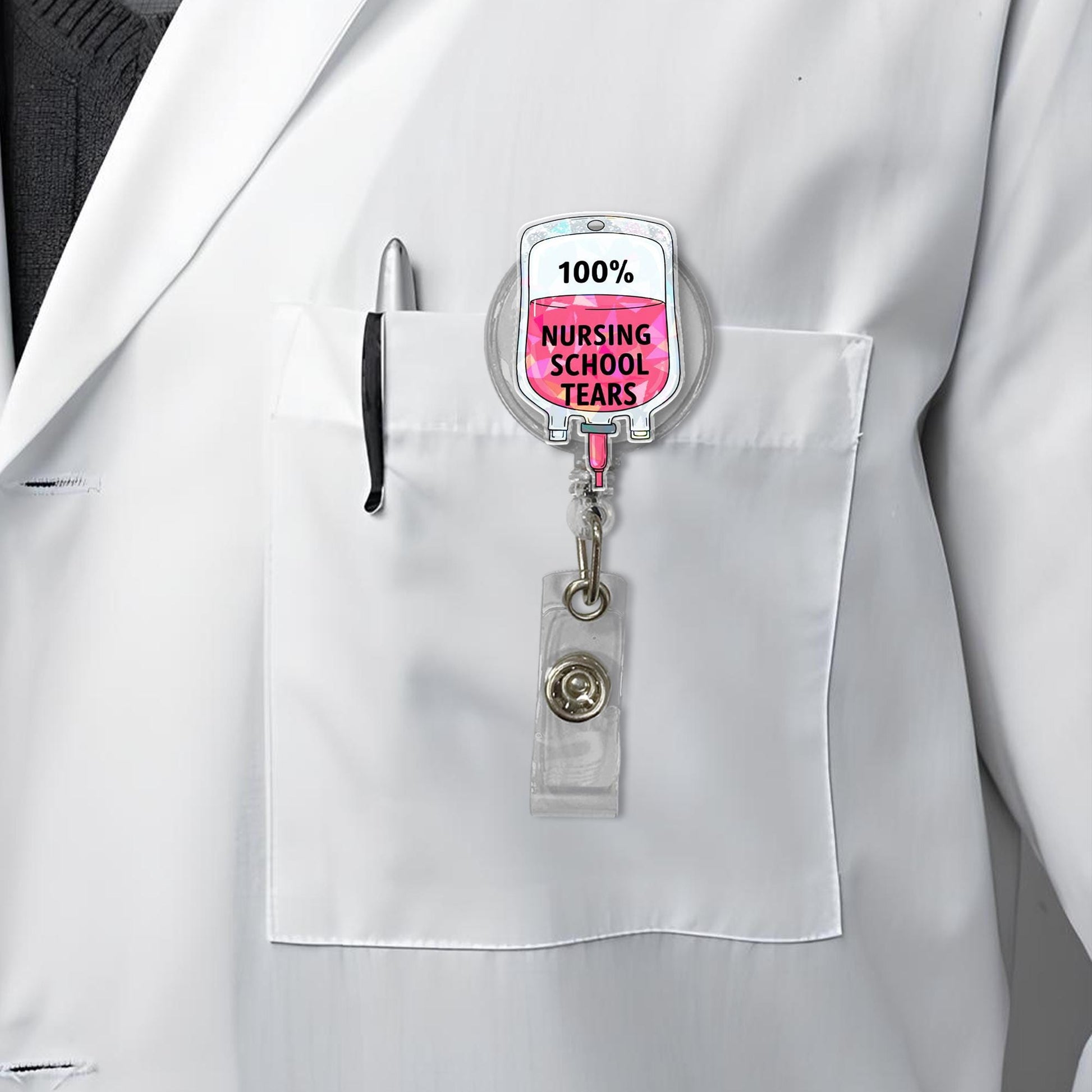 Nursing School Tears Badge Reel – Funny Nurse Gift – Medical ID Holder – RN Student Humor – Mother’s Day Gift for Nurse or Grad