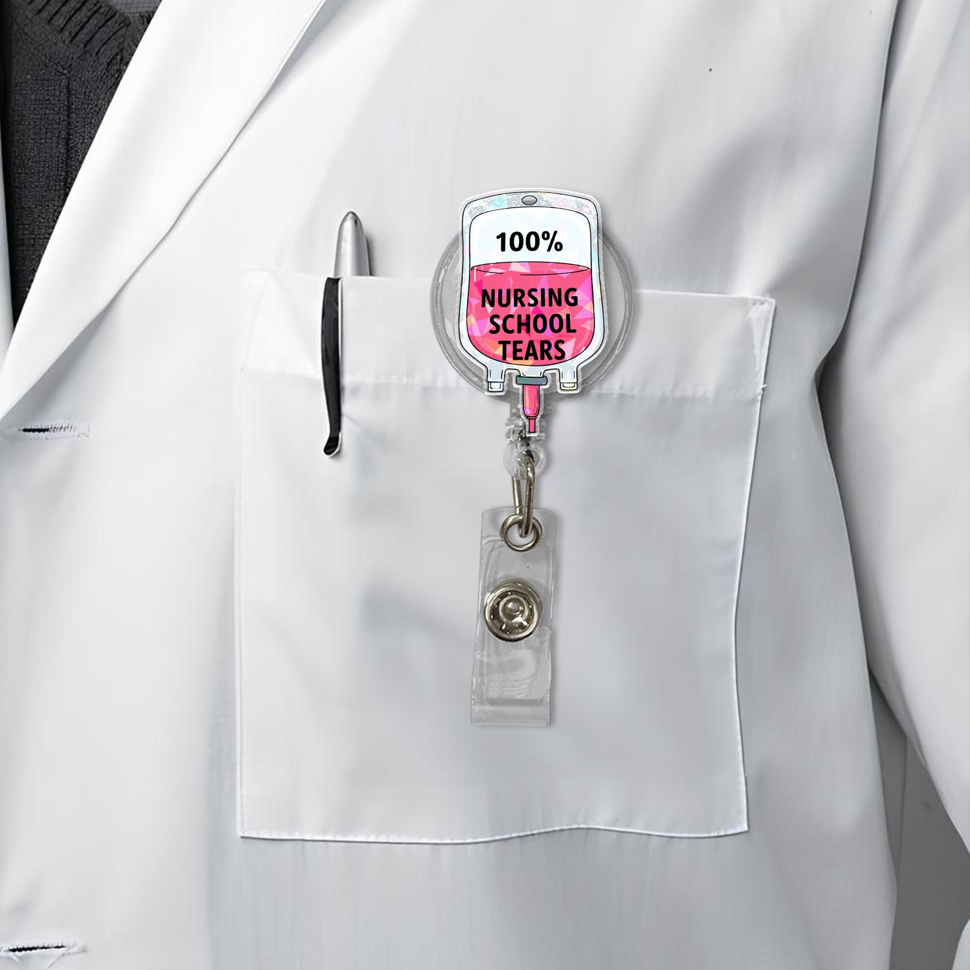 Nursing School Tears Badge Reel – Funny Nurse Gift – Medical ID Holder – RN Student Humor – Mother’s Day Gift for Nurse or Grad