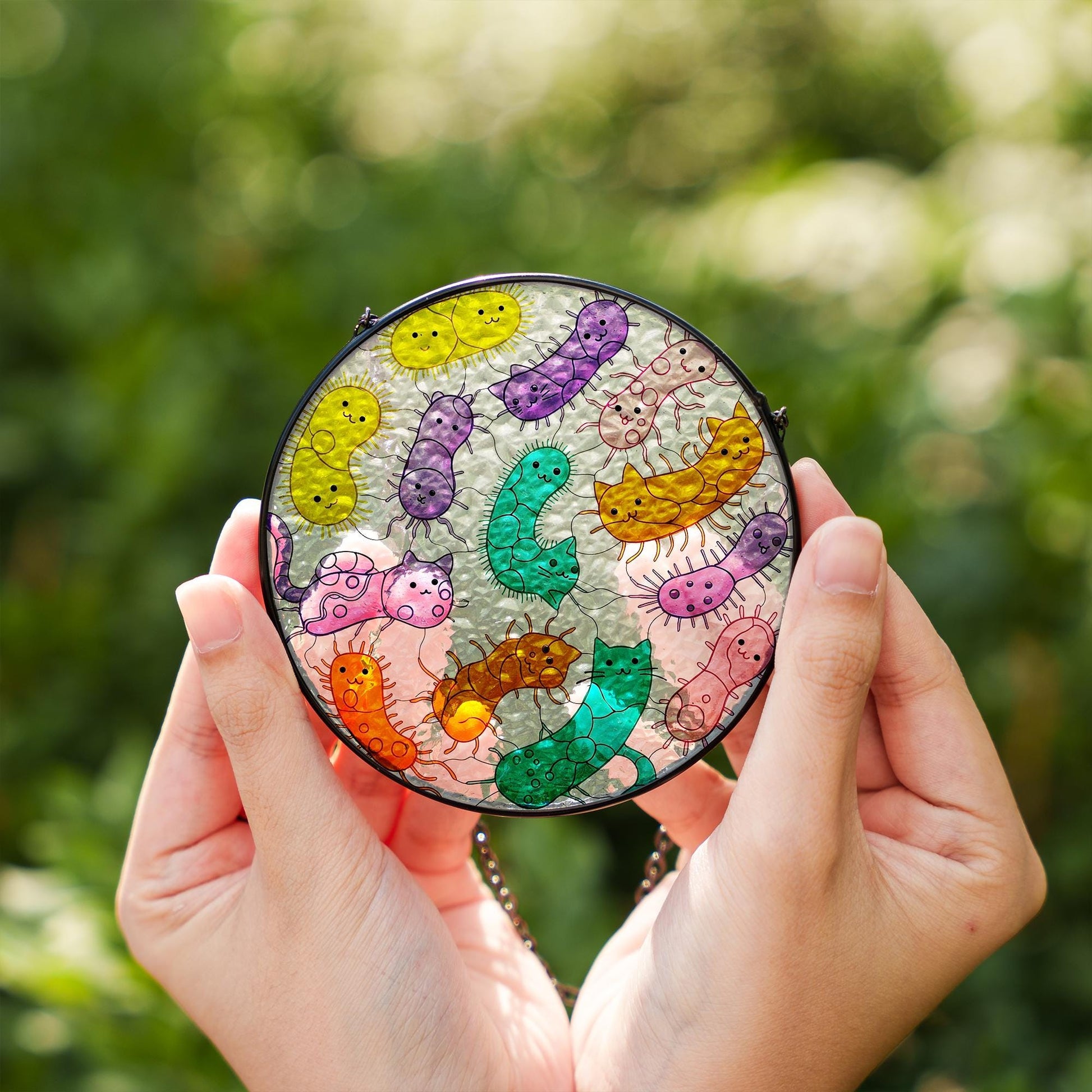Funny Cat Bacteria Glass Suncatcher Gift for Scientist, Biology Lover, or Science Teacher Classroom Decor, End of Year classroom decor