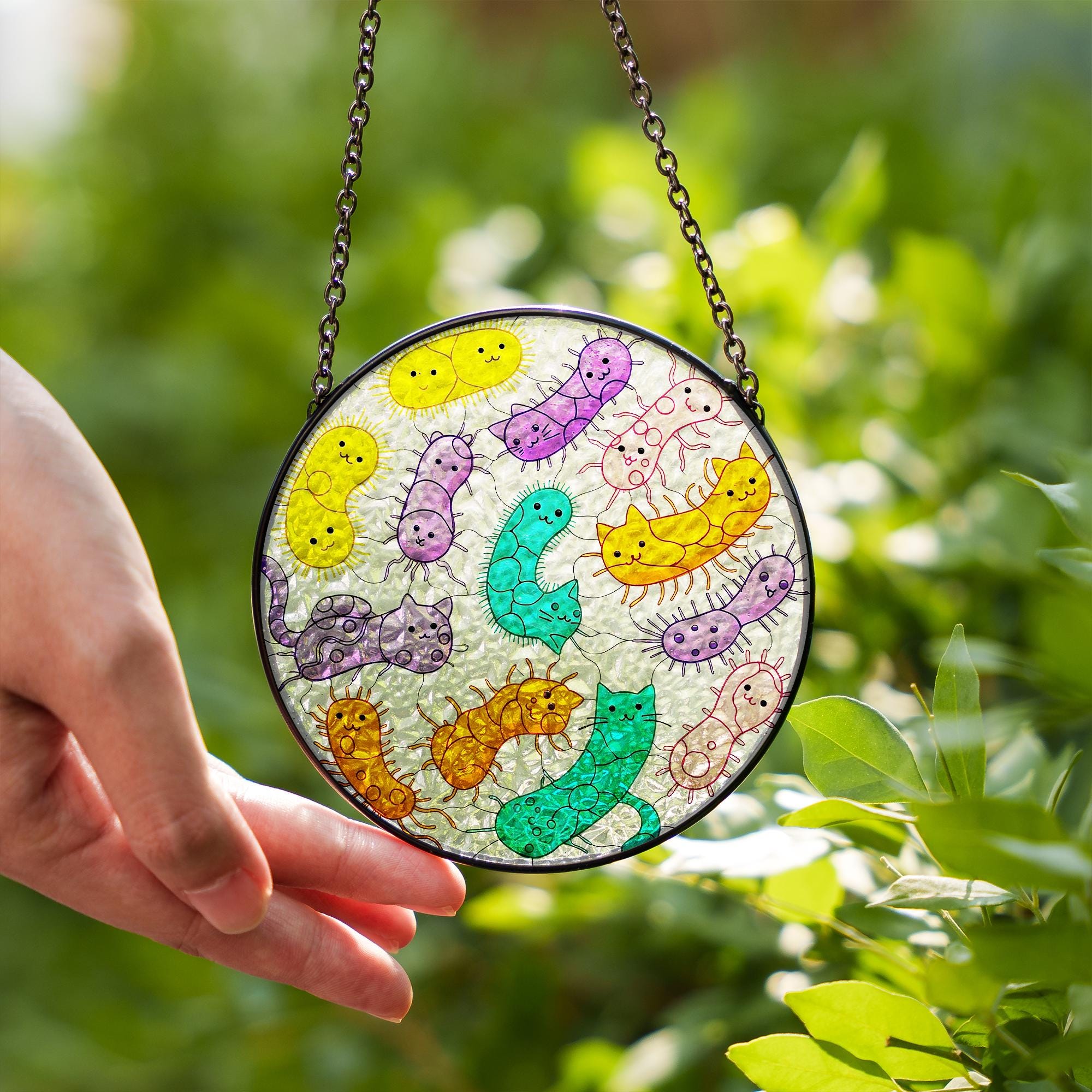Funny Cat Bacteria Glass Suncatcher Gift for Scientist, Biology Lover, or Science Teacher Classroom Decor, End of Year classroom decor