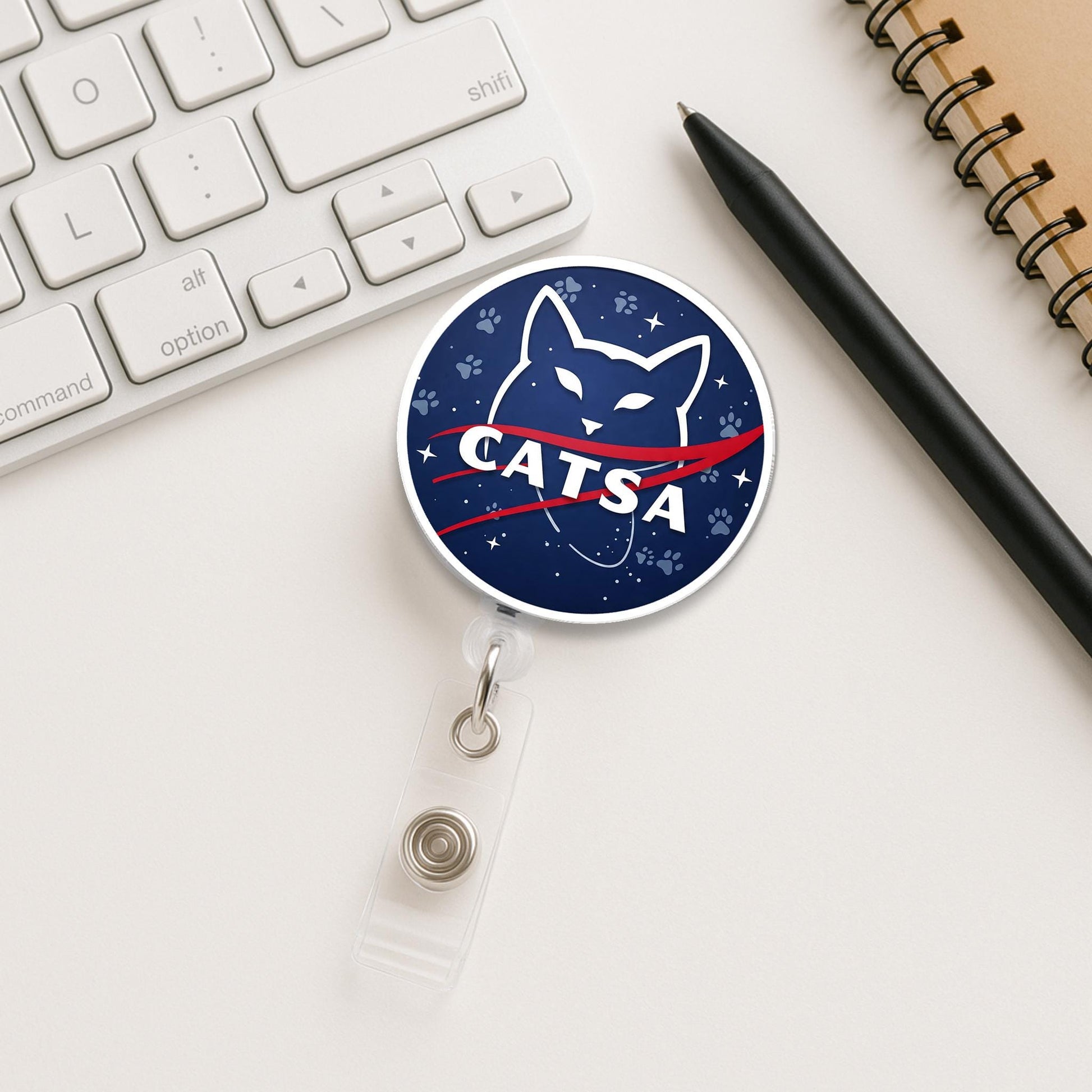 Funny CATSA Badge Reel, Funny Cat ID Holder, Space Cat Badge Clip, Vet Tech Gift, Cat Lover Work Accessory, Astronaut Cat Reel